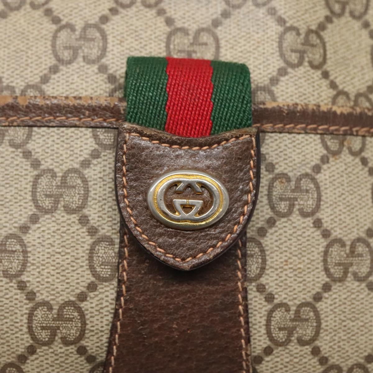 GUCCI GG Supreme Web Sherry Line Shoulder Bag PVC Beige Gold Auth KD211