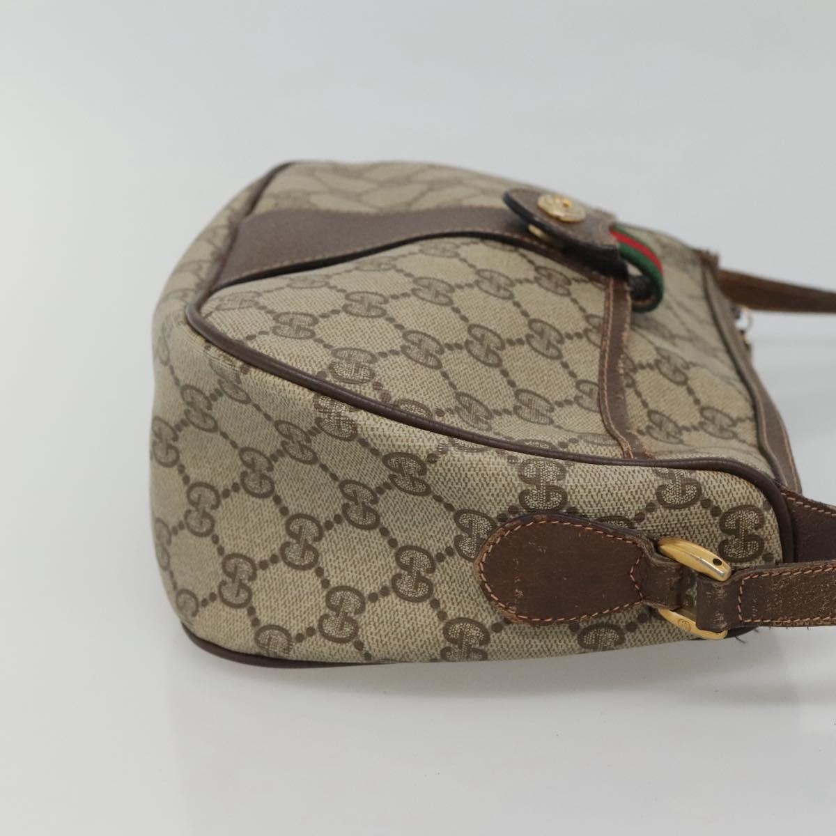 GUCCI GG Supreme Web Sherry Line Shoulder Bag PVC Beige Gold Auth KD211