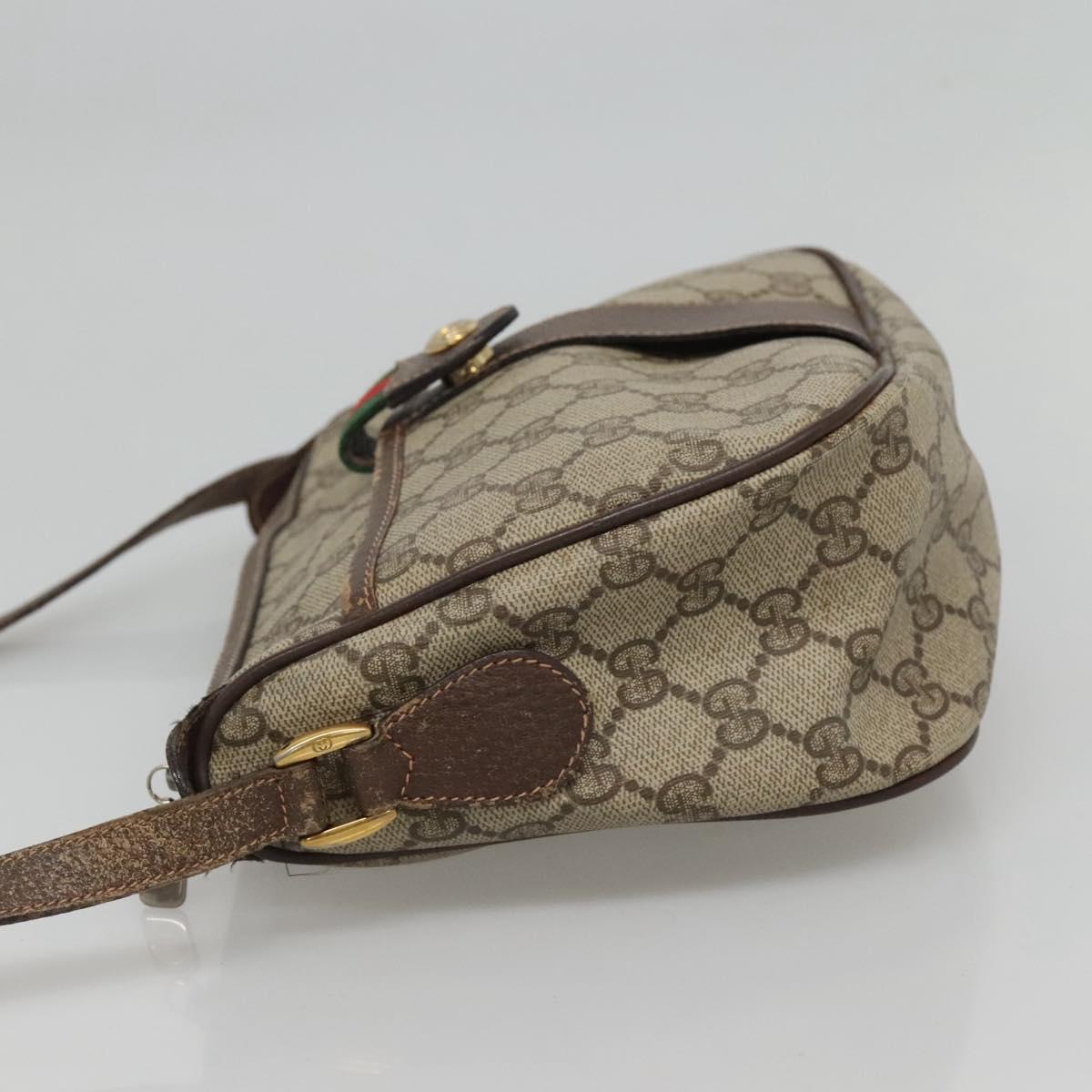 GUCCI GG Supreme Web Sherry Line Shoulder Bag PVC Beige Gold Auth KD211
