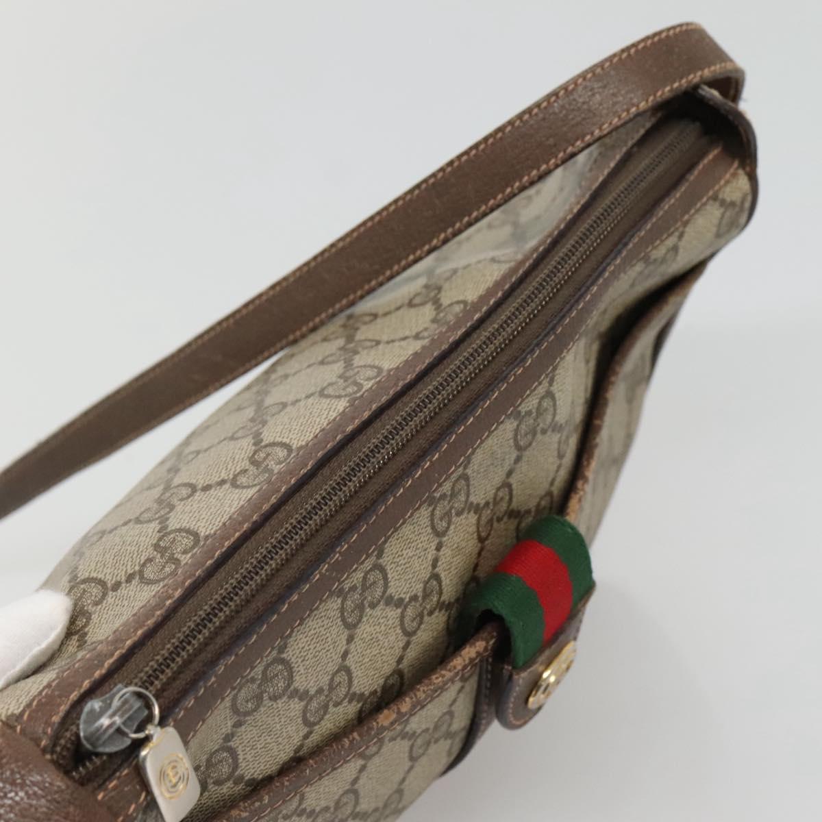 GUCCI GG Supreme Web Sherry Line Shoulder Bag PVC Beige Gold Auth KD211