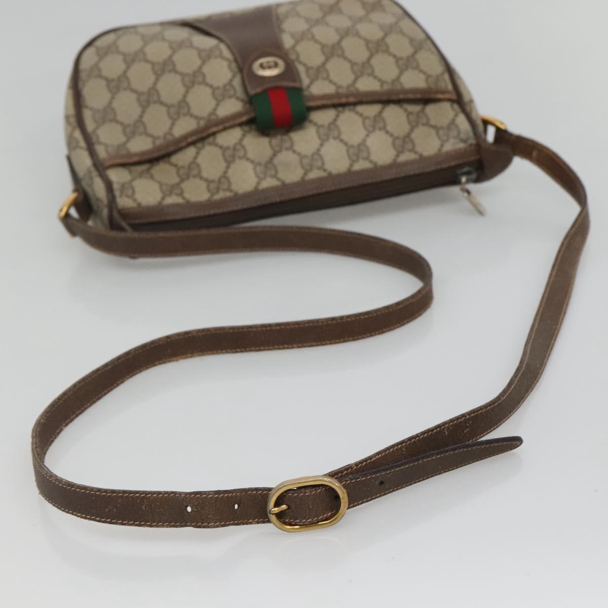 GUCCI GG Supreme Web Sherry Line Shoulder Bag PVC Beige Gold Auth KD211