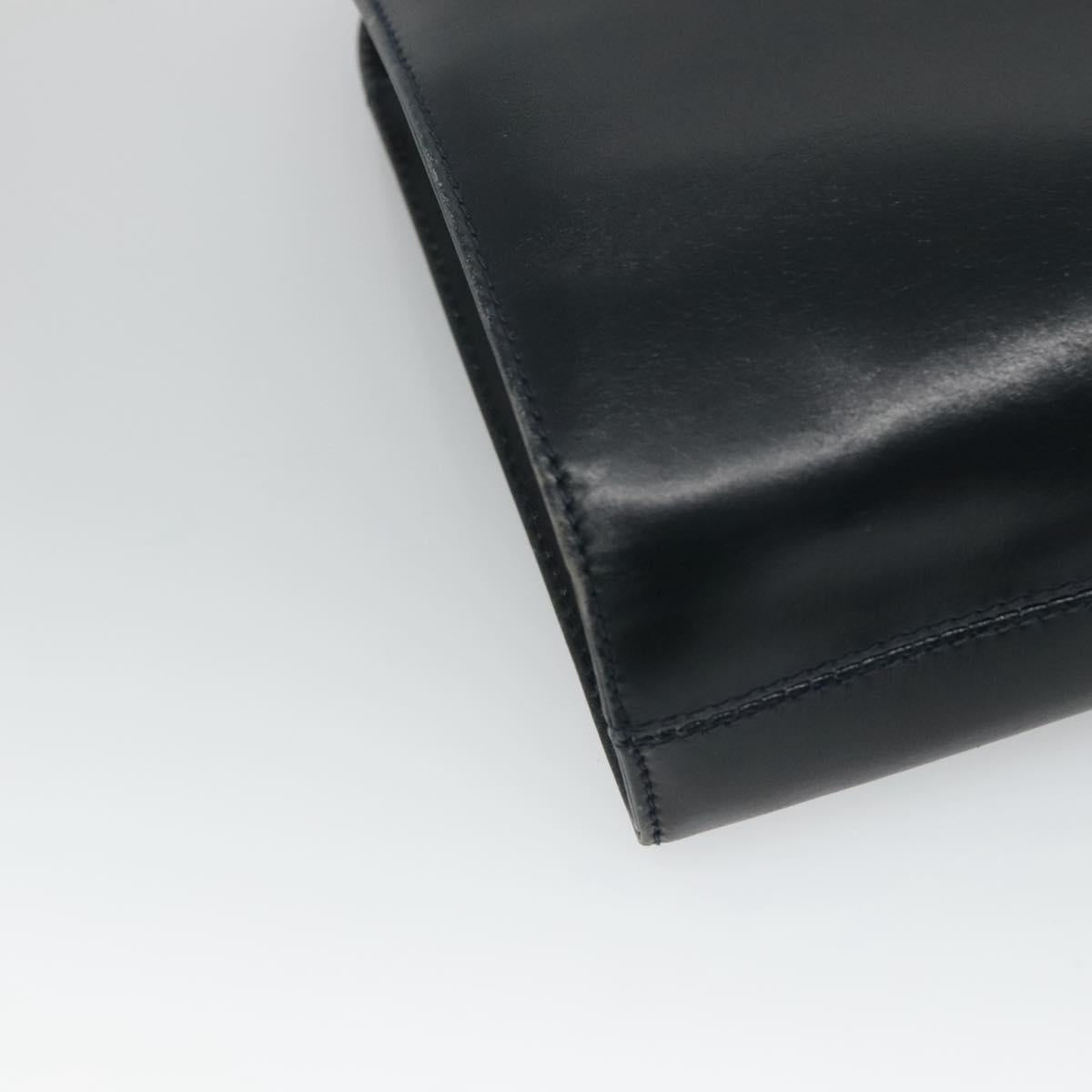 Salvatore Ferragamo Gancini Chain Shoulder Bag Leather Navy Gold Auth KD216