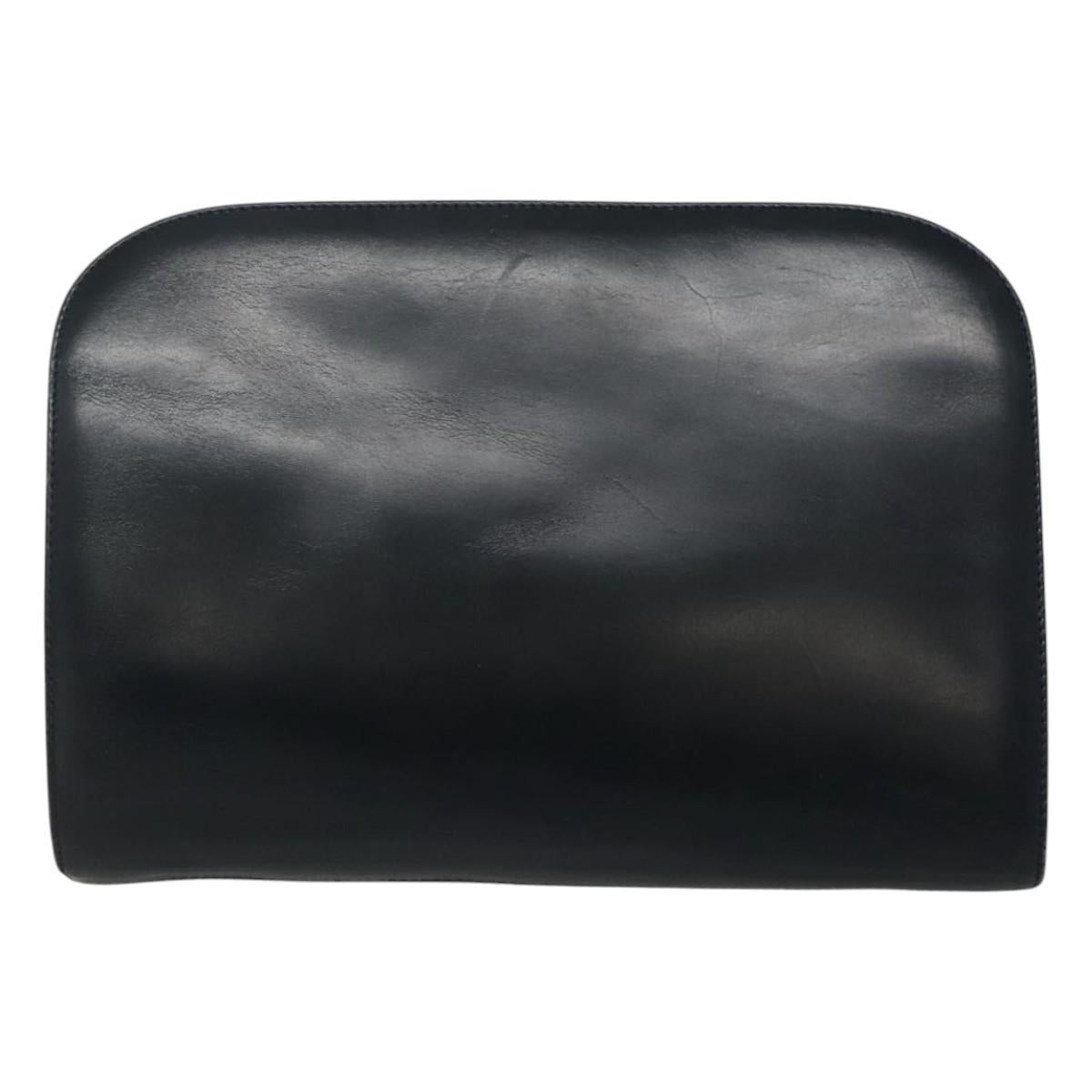 Salvatore Ferragamo Gancini Chain Shoulder Bag Leather Navy Gold Auth KD216