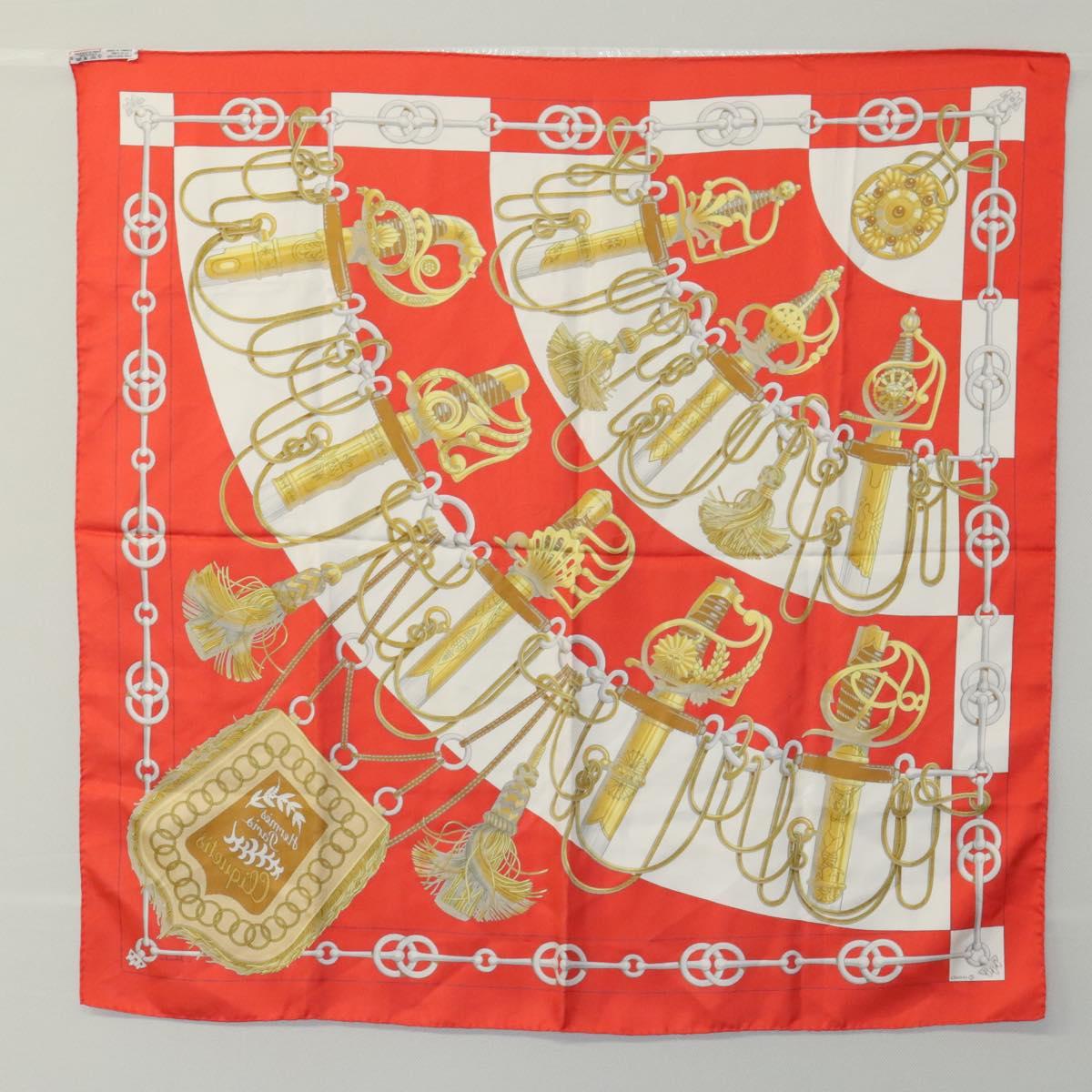 HERMES Carre 90 Scarf ""Cliquetis "" Silk Red Auth KD223