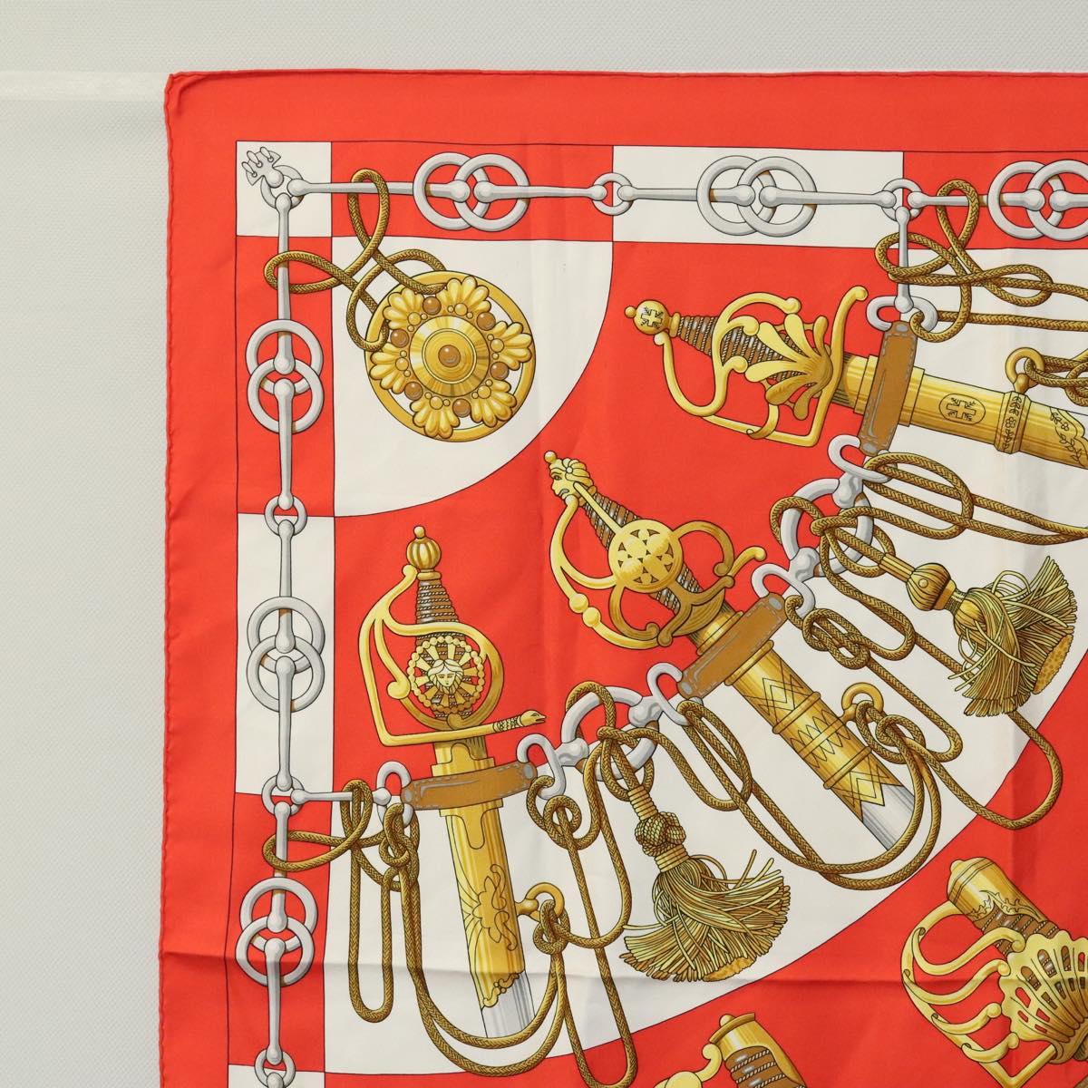 HERMES Carre 90 Scarf ""Cliquetis "" Silk Red Auth KD223