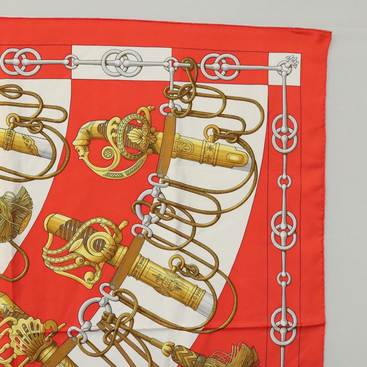 HERMES Carre 90 Scarf ""Cliquetis "" Silk Red Auth KD223