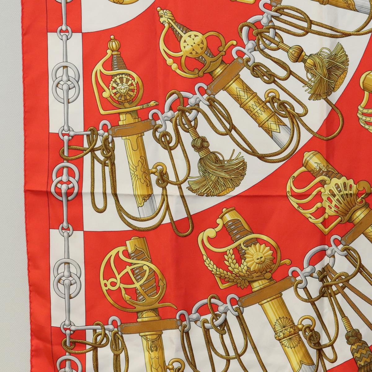 HERMES Carre 90 Scarf ""Cliquetis "" Silk Red Auth KD223