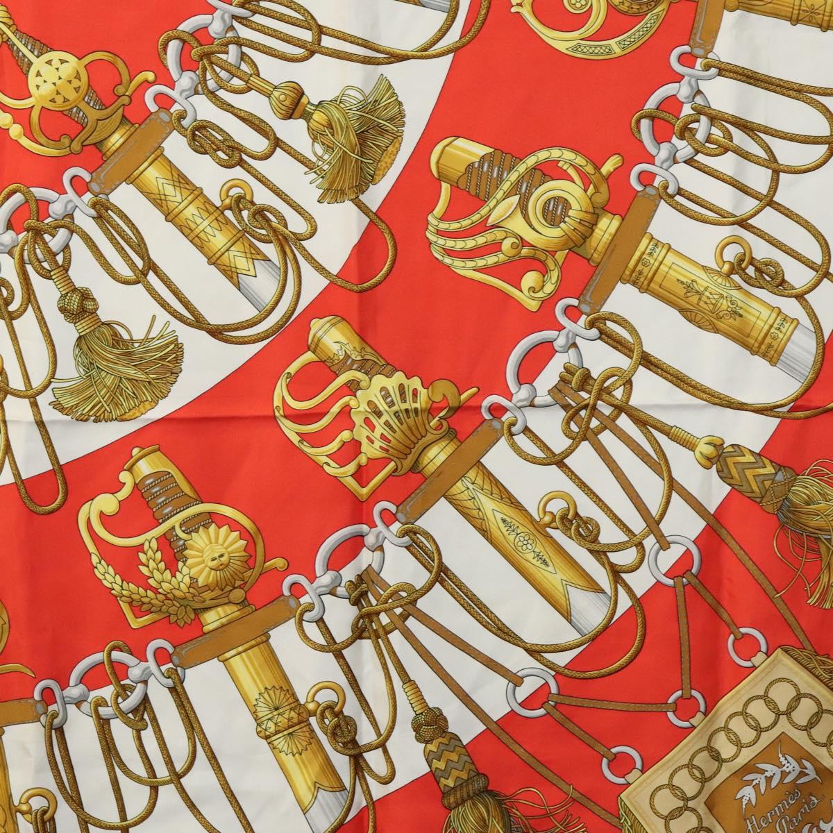 HERMES Carre 90 Scarf ""Cliquetis "" Silk Red Auth KD223
