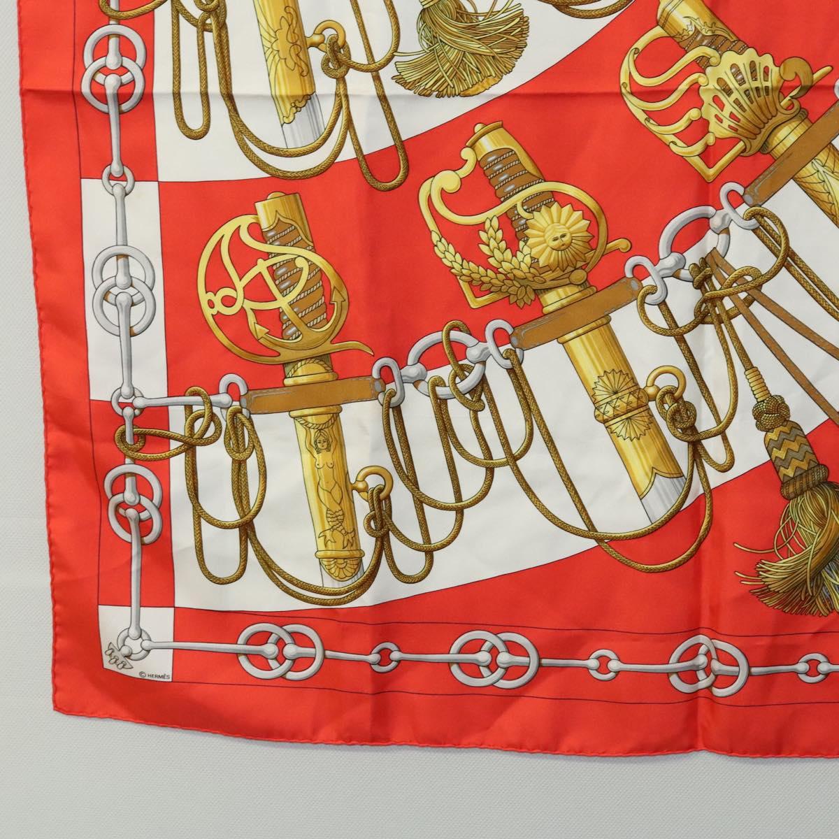 HERMES Carre 90 Scarf ""Cliquetis "" Silk Red Auth KD223