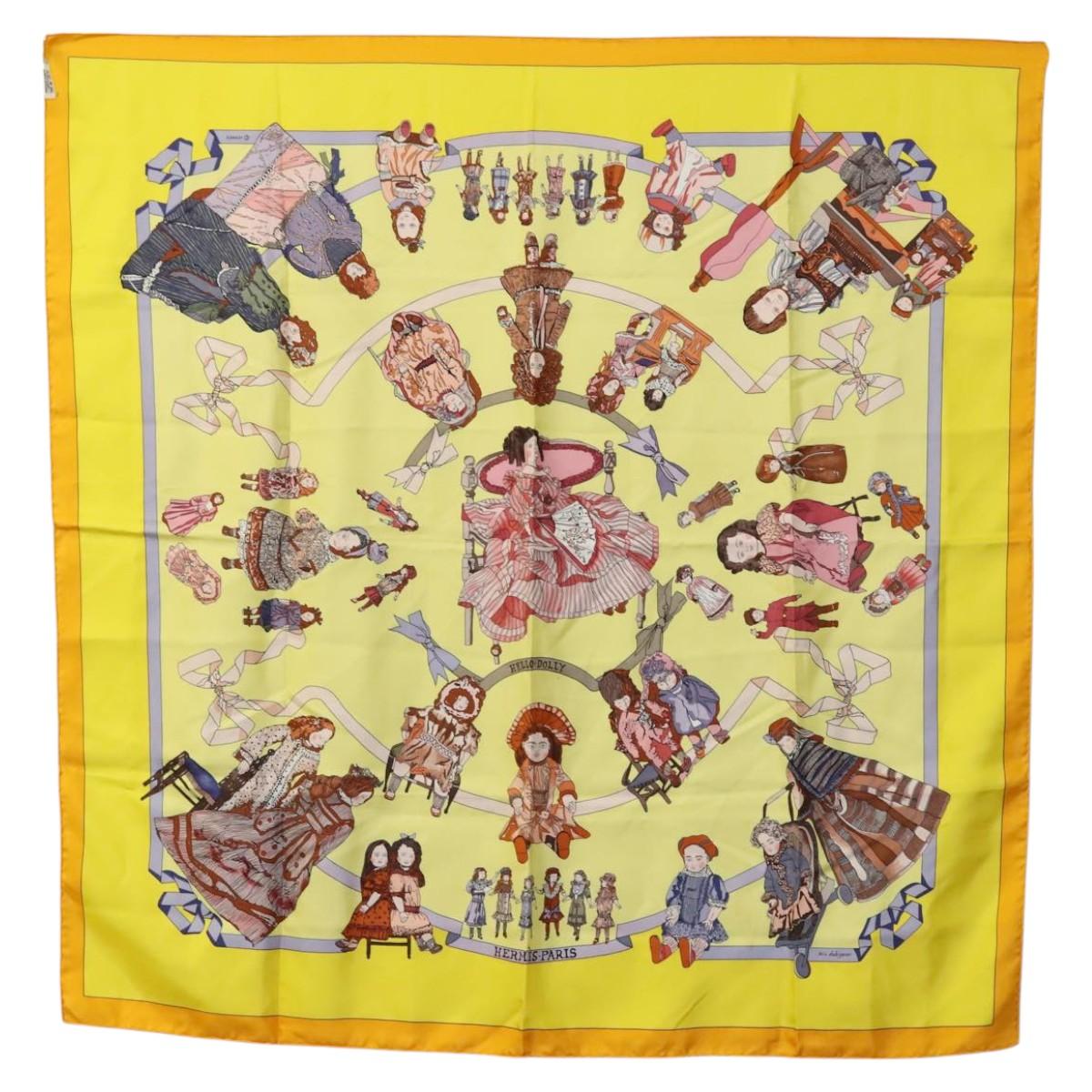 HERMES Carre 90 Scarf ""HELLO DOLLY"" Silk Yellow Auth KD225