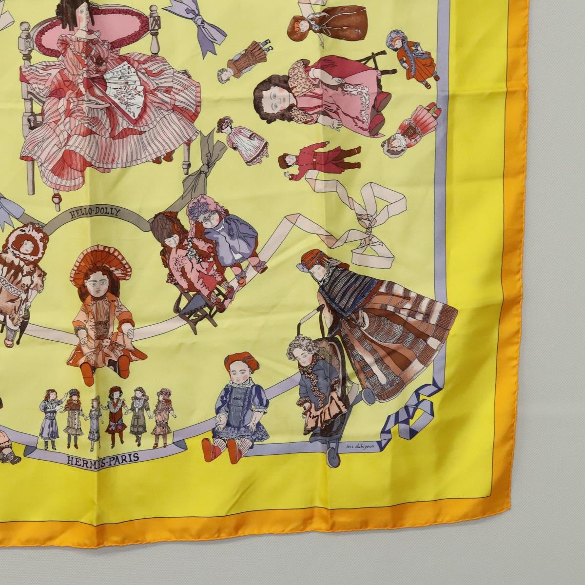 HERMES Carre 90 Scarf ""HELLO DOLLY"" Silk Yellow Auth KD225