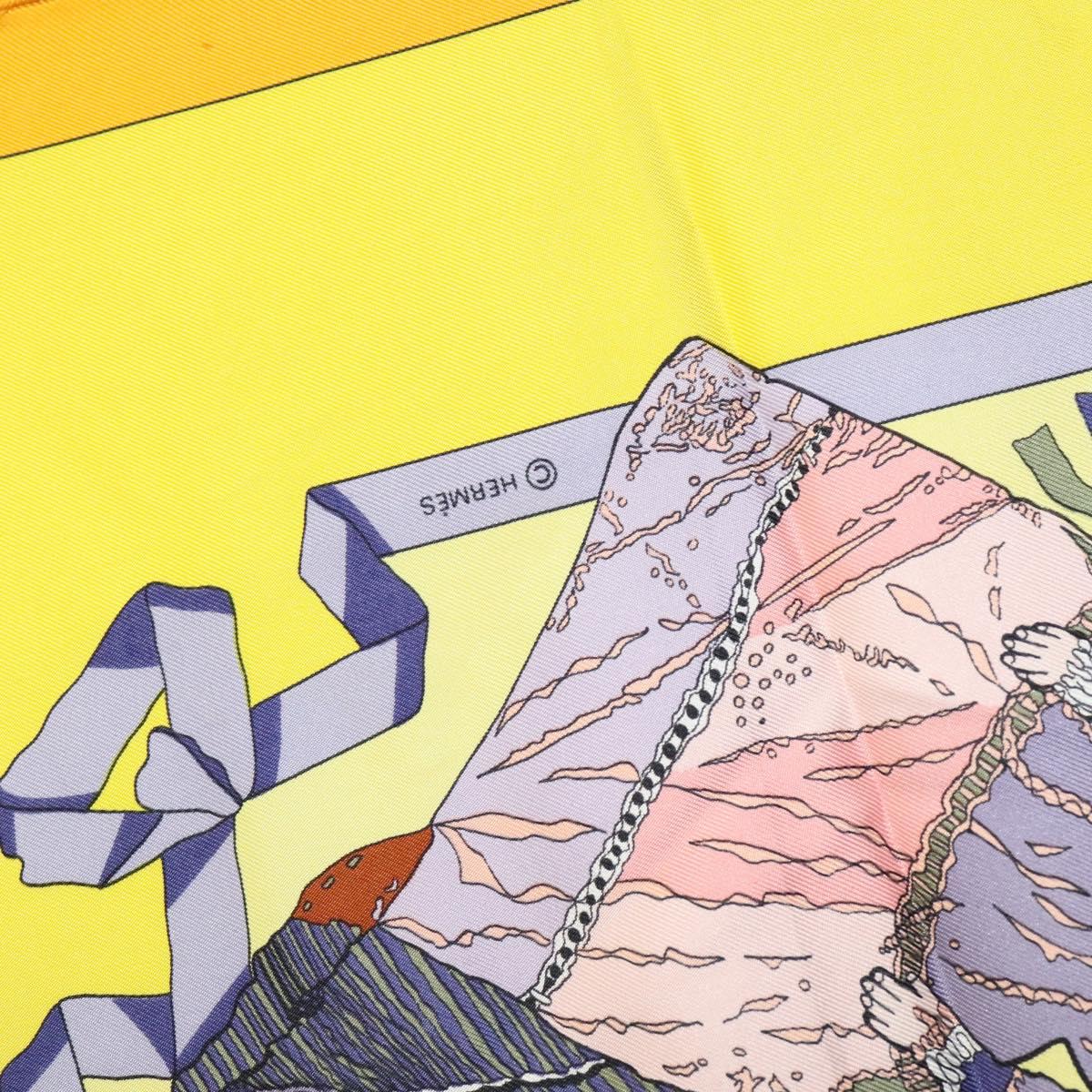 HERMES Carre 90 Scarf ""HELLO DOLLY"" Silk Yellow Auth KD225