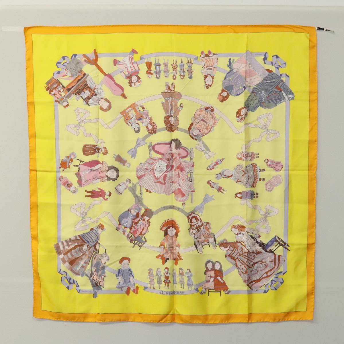 HERMES Carre 90 Scarf ""HELLO DOLLY"" Silk Yellow Auth KD225