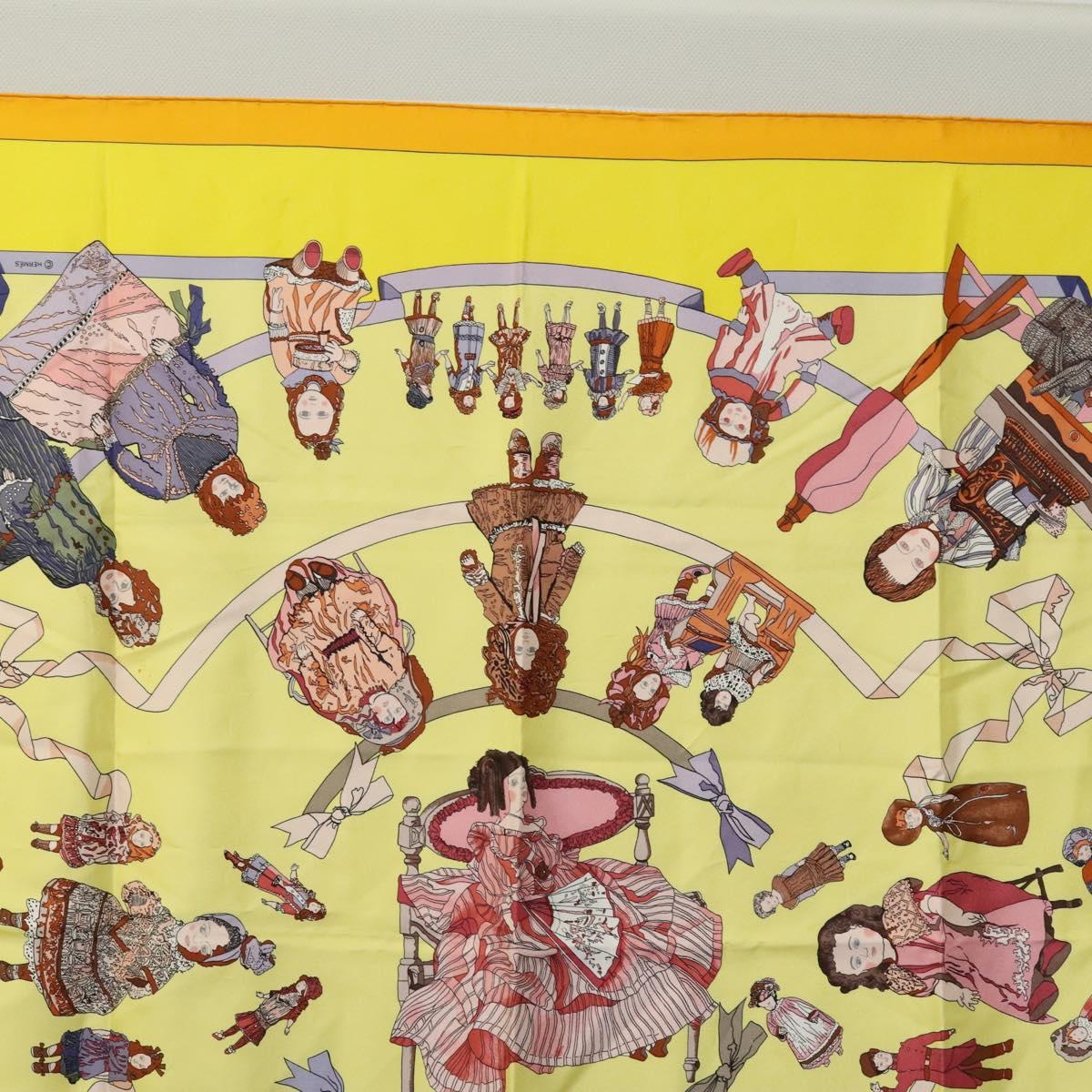HERMES Carre 90 Scarf ""HELLO DOLLY"" Silk Yellow Auth KD225
