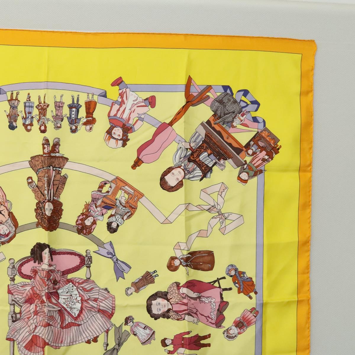 HERMES Carre 90 Scarf ""HELLO DOLLY"" Silk Yellow Auth KD225
