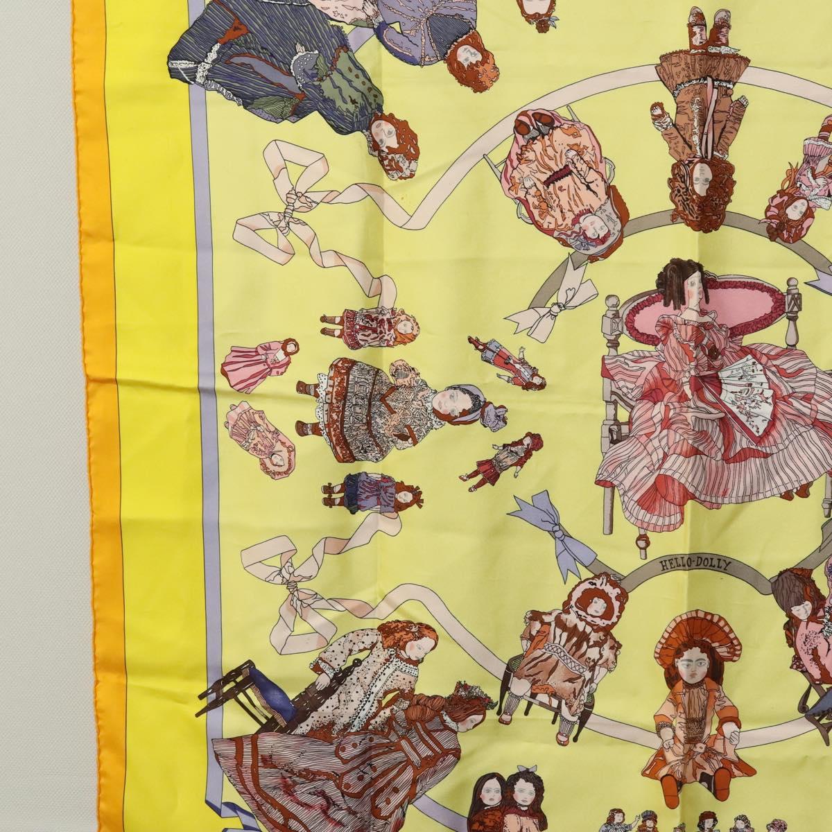 HERMES Carre 90 Scarf ""HELLO DOLLY"" Silk Yellow Auth KD225