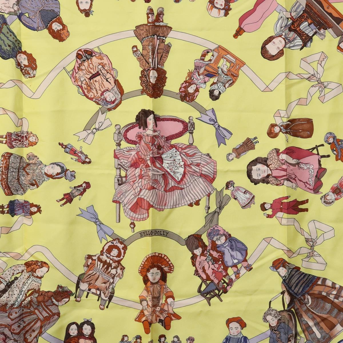 HERMES Carre 90 Scarf ""HELLO DOLLY"" Silk Yellow Auth KD225