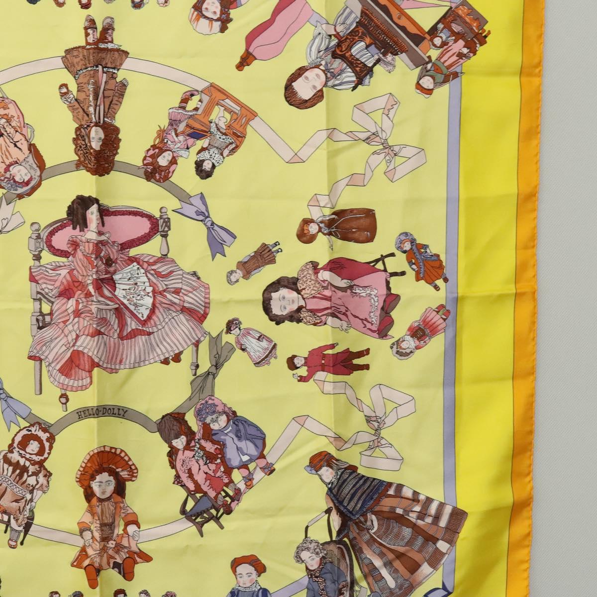 HERMES Carre 90 Scarf ""HELLO DOLLY"" Silk Yellow Auth KD225