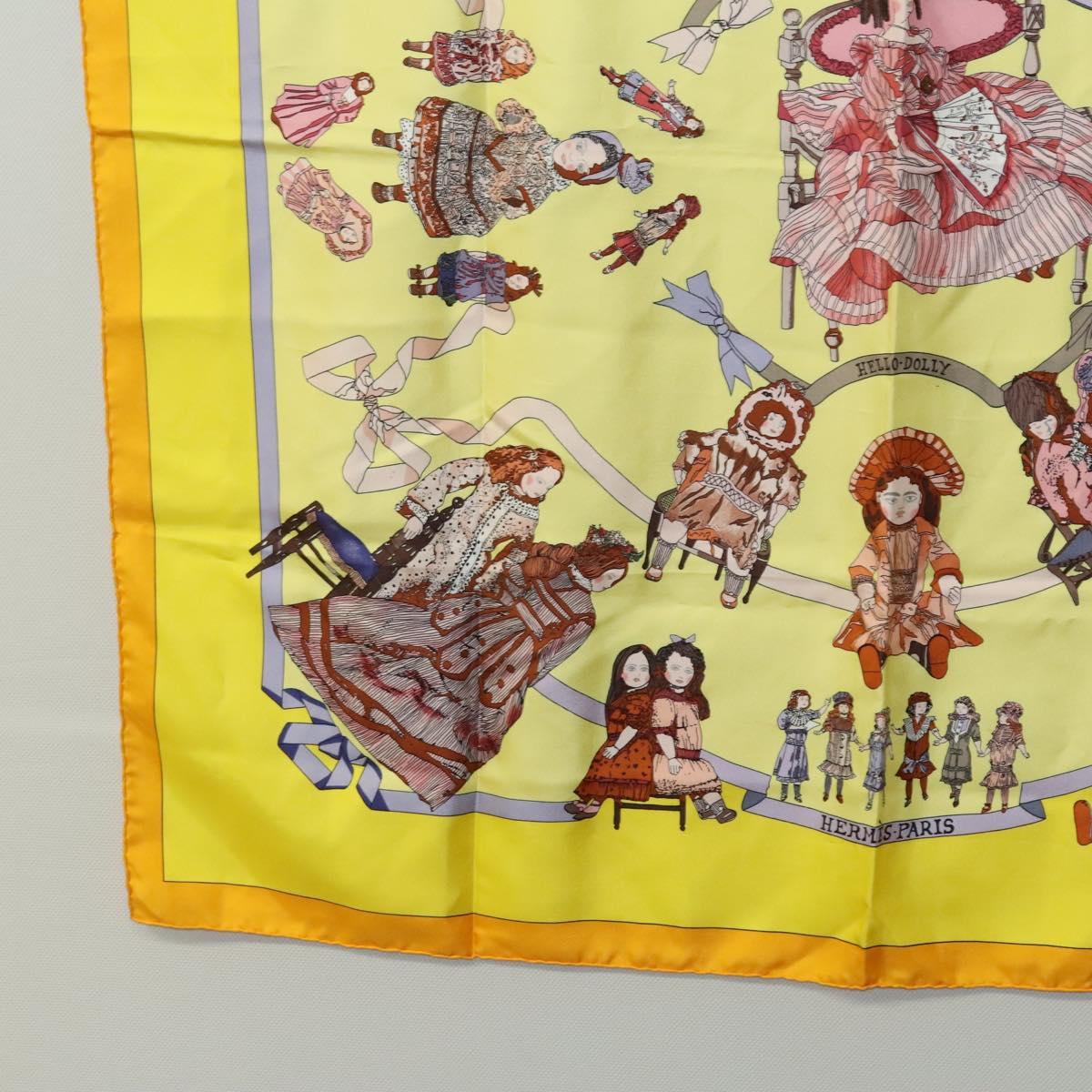 HERMES Carre 90 Scarf ""HELLO DOLLY"" Silk Yellow Auth KD225