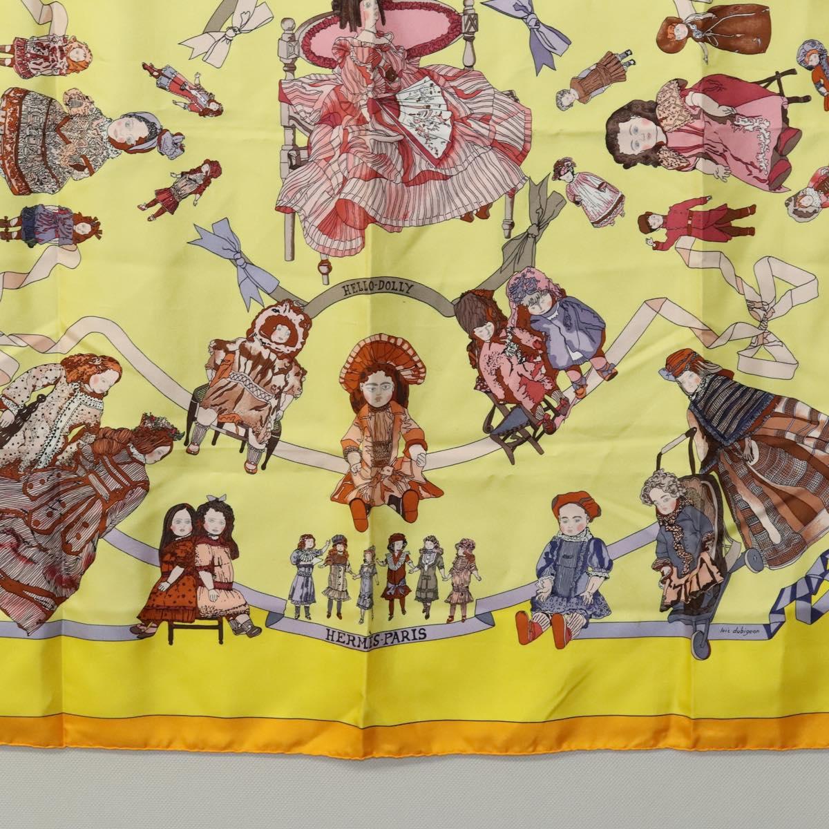 HERMES Carre 90 Scarf ""HELLO DOLLY"" Silk Yellow Auth KD225