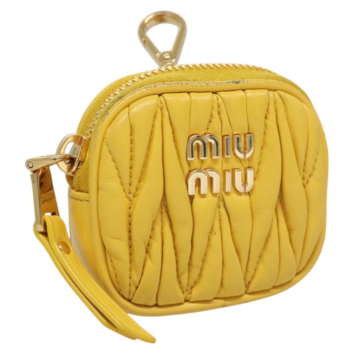 Miu Miu Matelasse Airpots Case Lamb Skin Yellow Gold Auth KD242