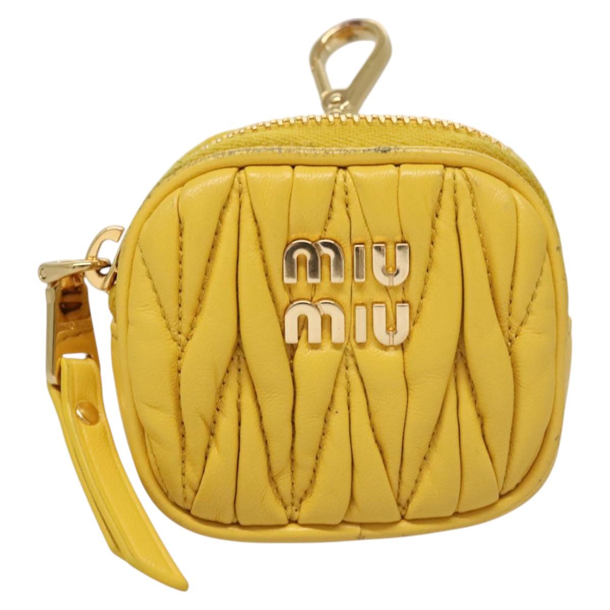 Miu Miu Matelasse Airpots Case Lamb Skin Yellow Gold Auth KD242