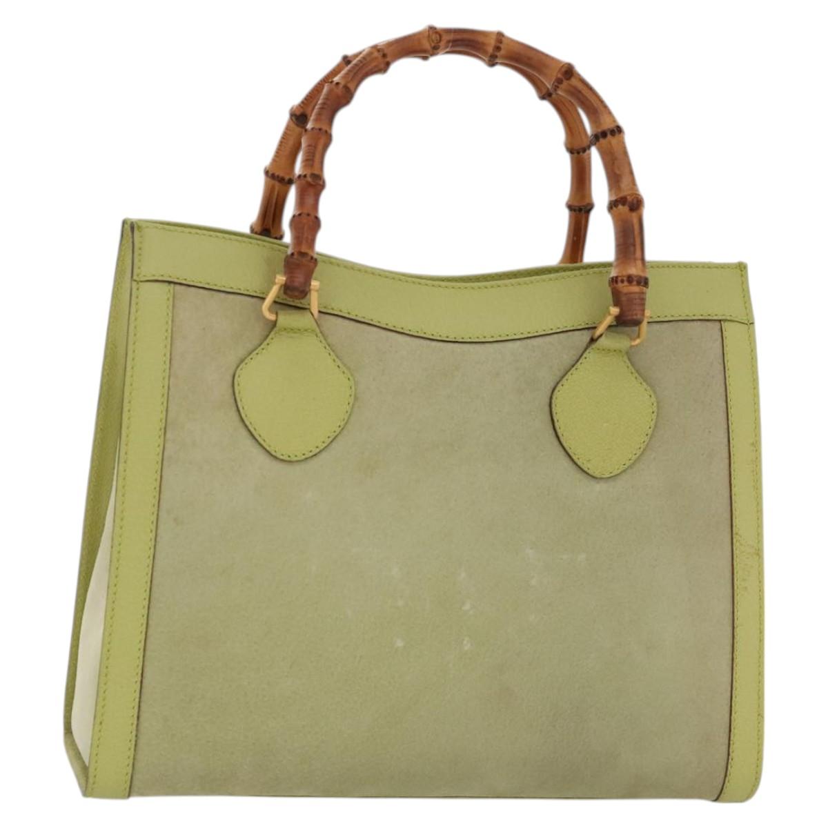 GUCCI Bamboo Hand Bag Suede Leather LIme Green Gold 002 123 0260 Auth KD262