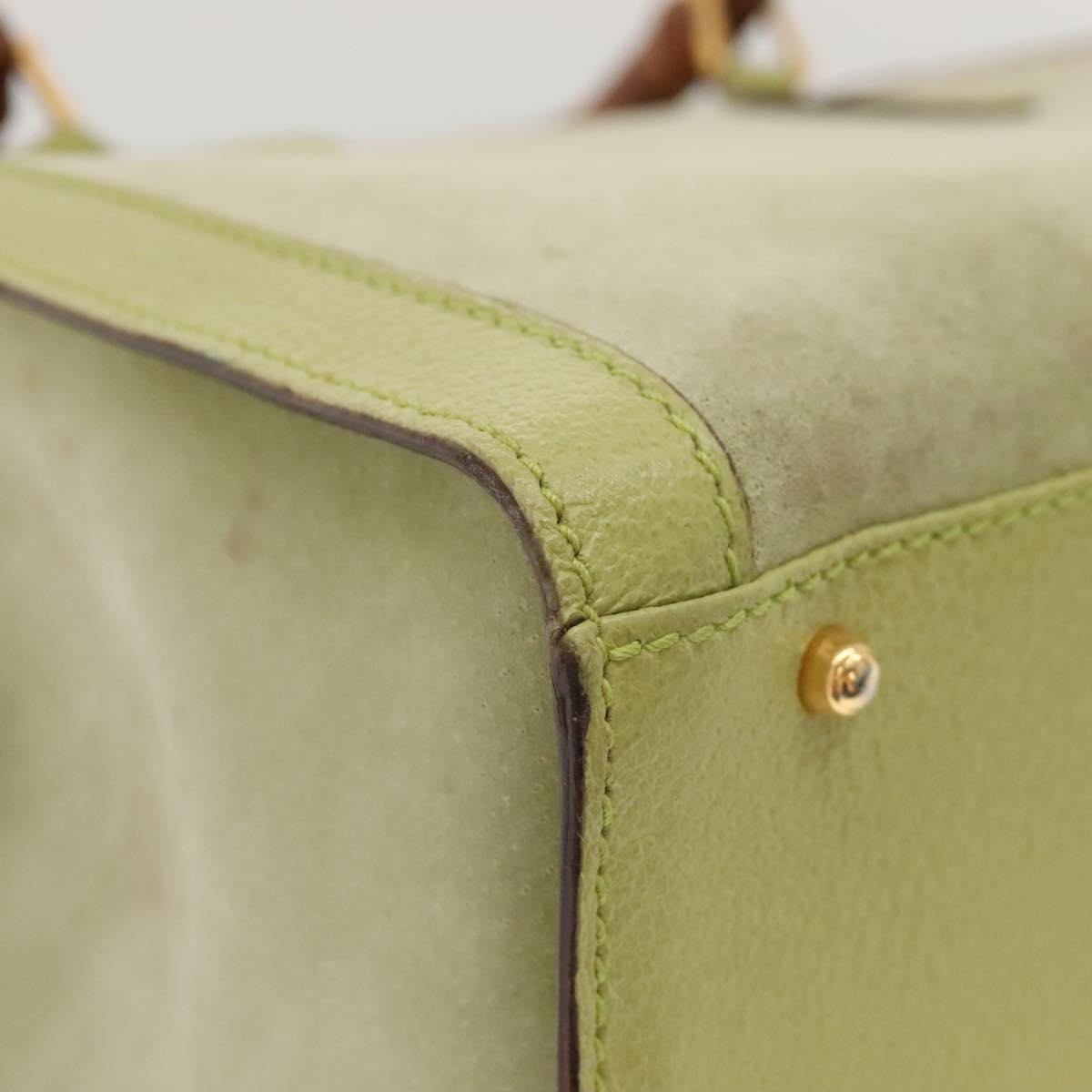 GUCCI Bamboo Hand Bag Suede Leather LIme Green Gold 002 123 0260 Auth KD262