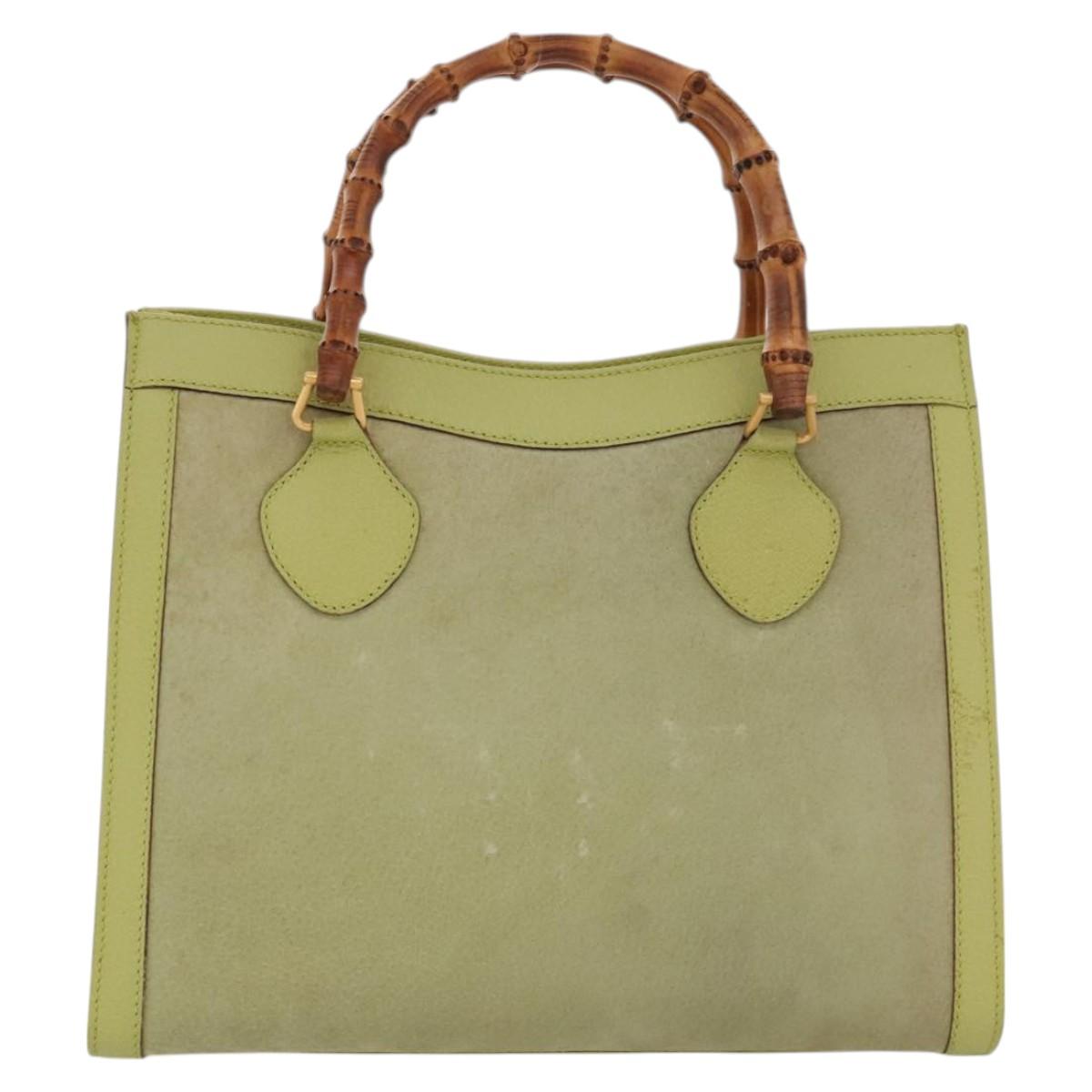 GUCCI Bamboo Hand Bag Suede Leather LIme Green Gold 002 123 0260 Auth KD262