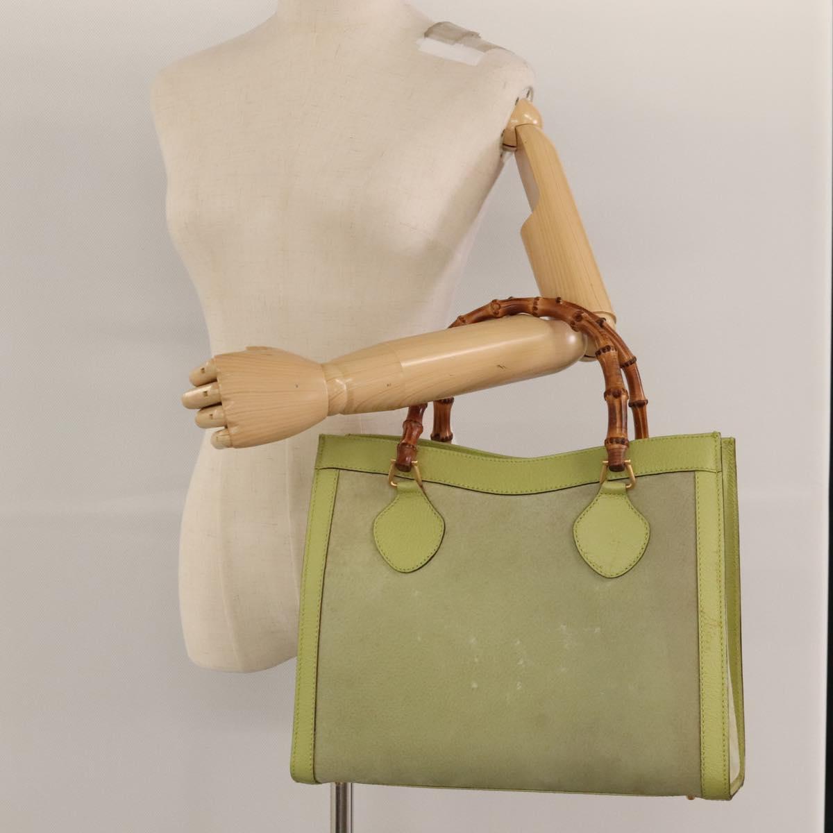GUCCI Bamboo Hand Bag Suede Leather LIme Green Gold 002 123 0260 Auth KD262