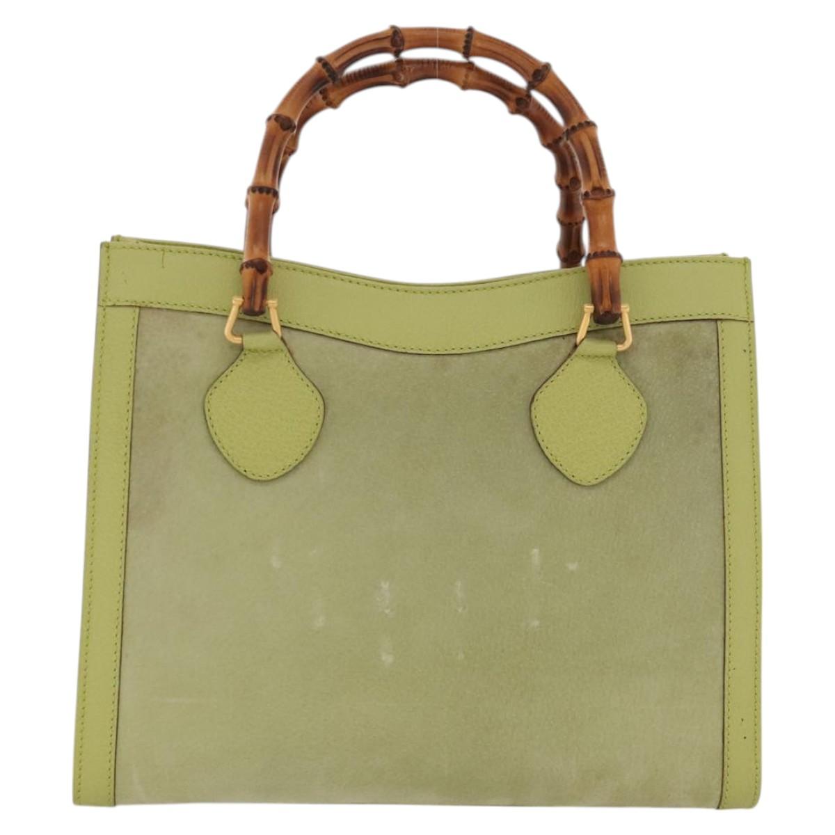 GUCCI Bamboo Hand Bag Suede Leather LIme Green Gold 002 123 0260 Auth KD262