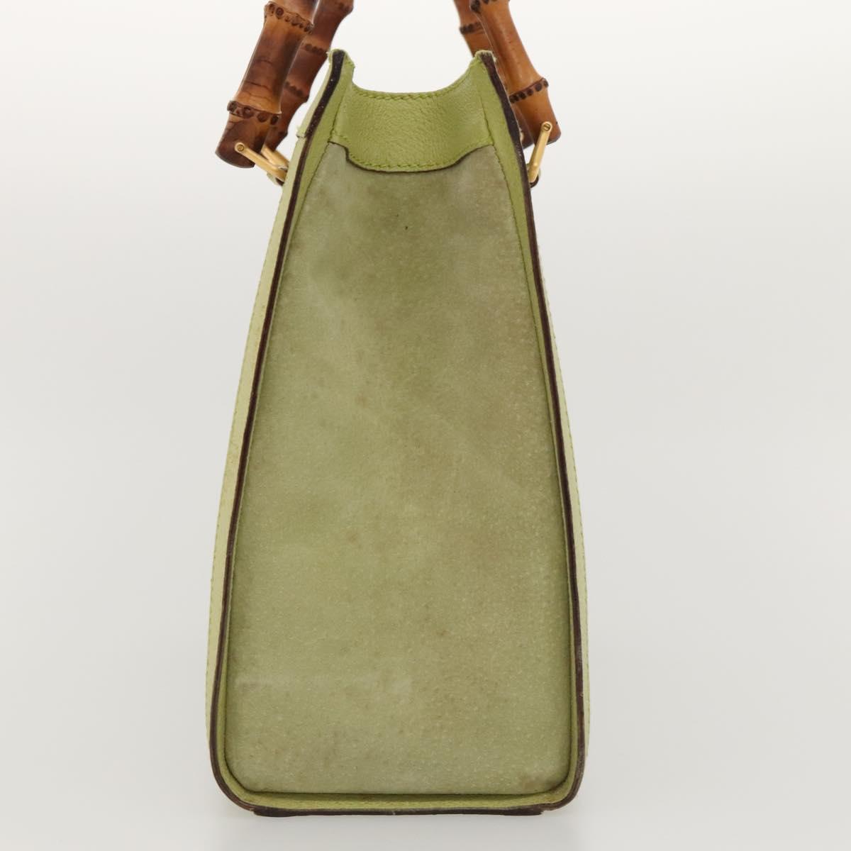 GUCCI Bamboo Hand Bag Suede Leather LIme Green Gold 002 123 0260 Auth KD262