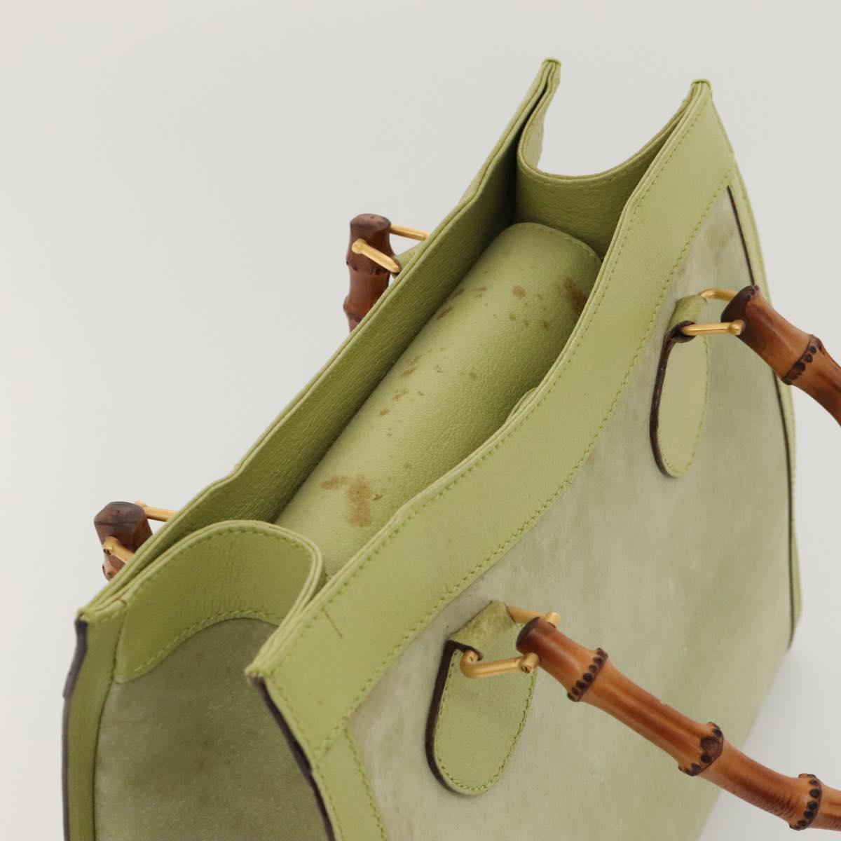 GUCCI Bamboo Hand Bag Suede Leather LIme Green Gold 002 123 0260 Auth KD262