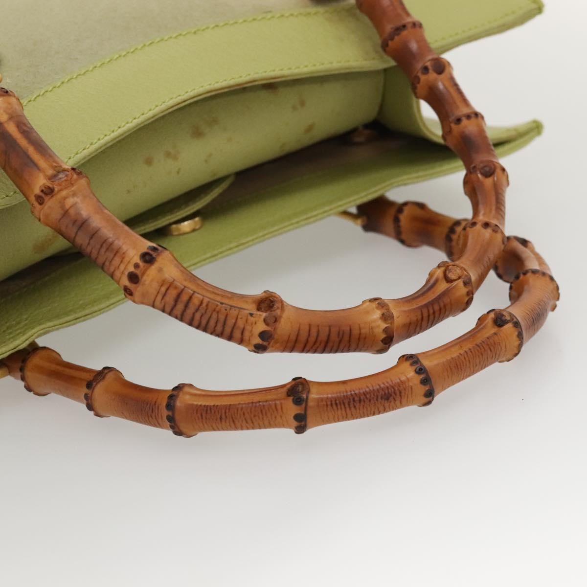 GUCCI Bamboo Hand Bag Suede Leather LIme Green Gold 002 123 0260 Auth KD262