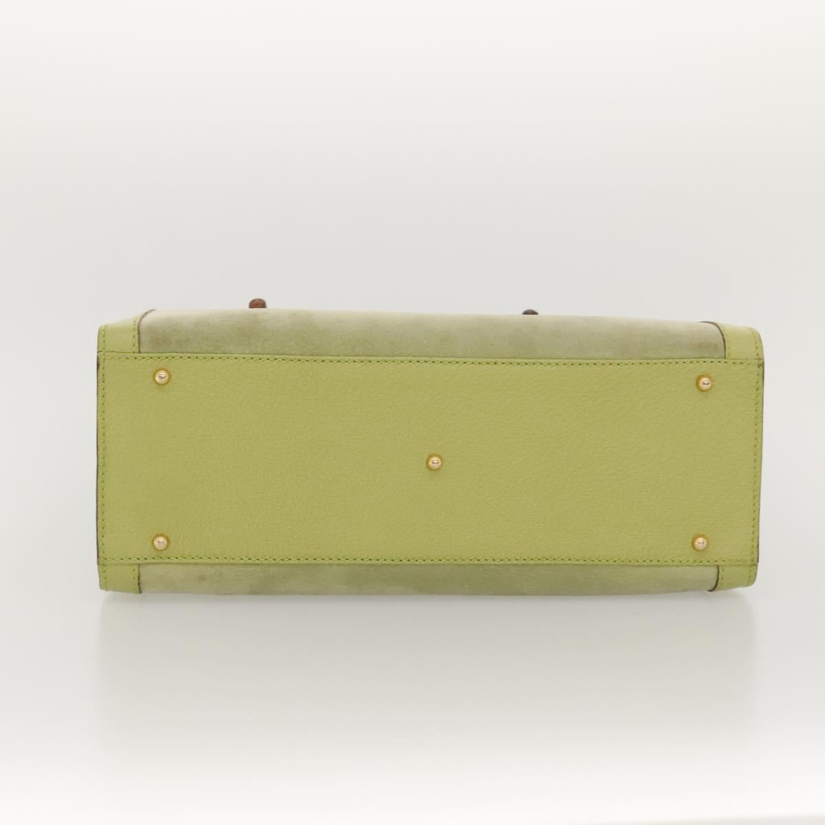 GUCCI Bamboo Hand Bag Suede Leather LIme Green Gold 002 123 0260 Auth KD262