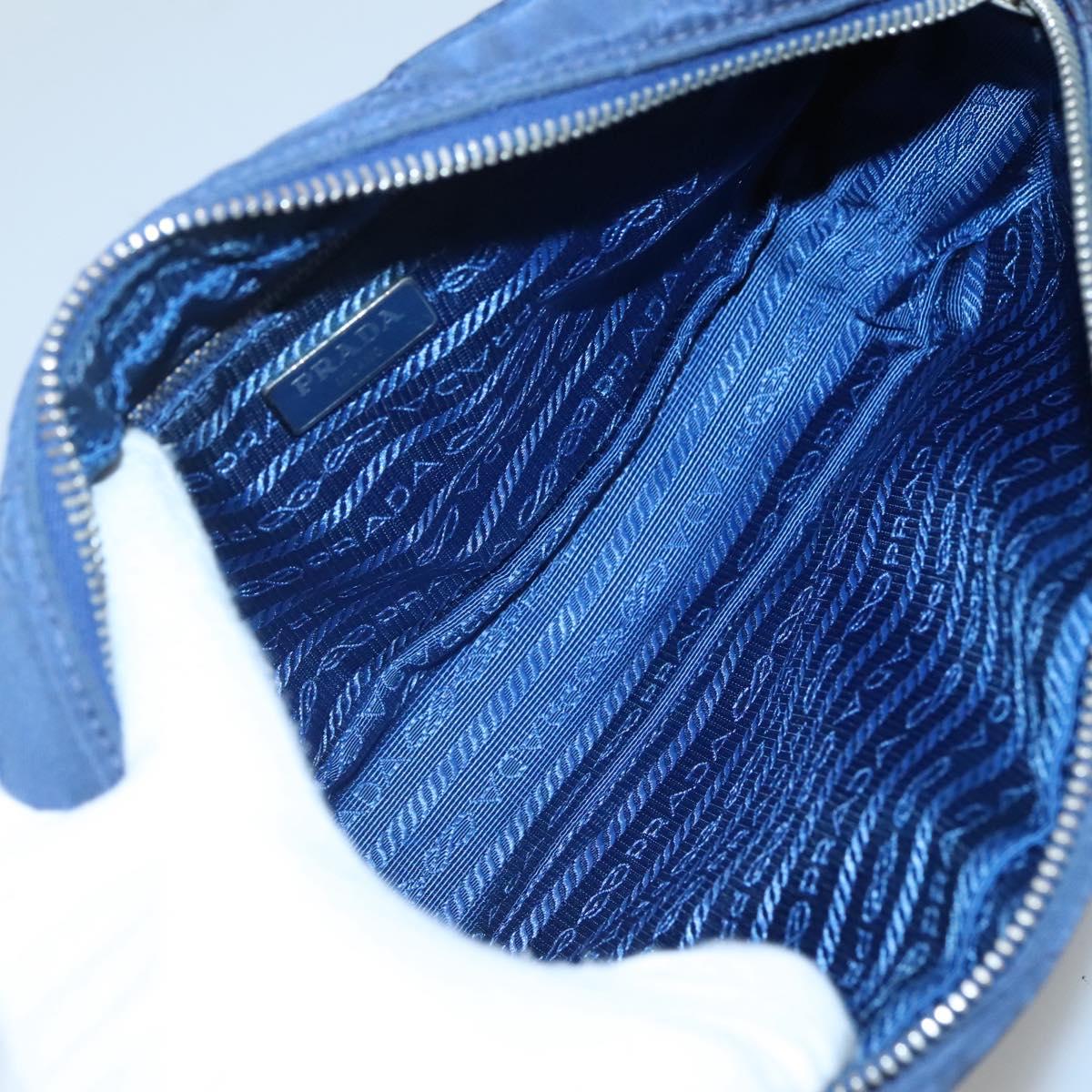 PRADA Quilted Shoulder Bag Nylon Blue Silver Auth KD263