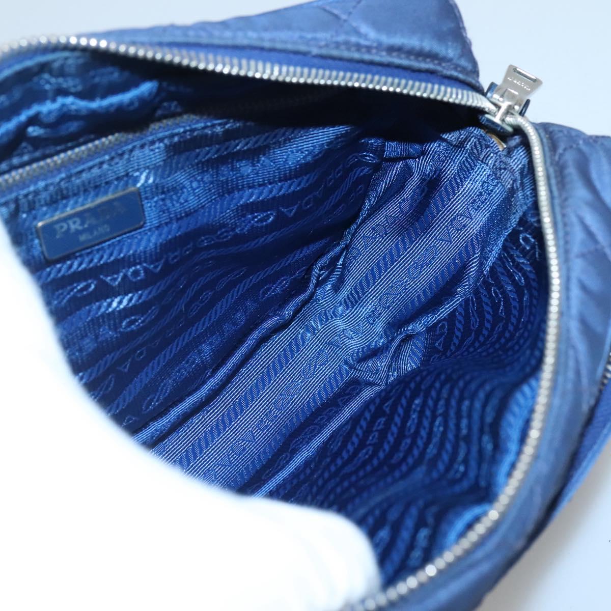 PRADA Quilted Shoulder Bag Nylon Blue Silver Auth KD263