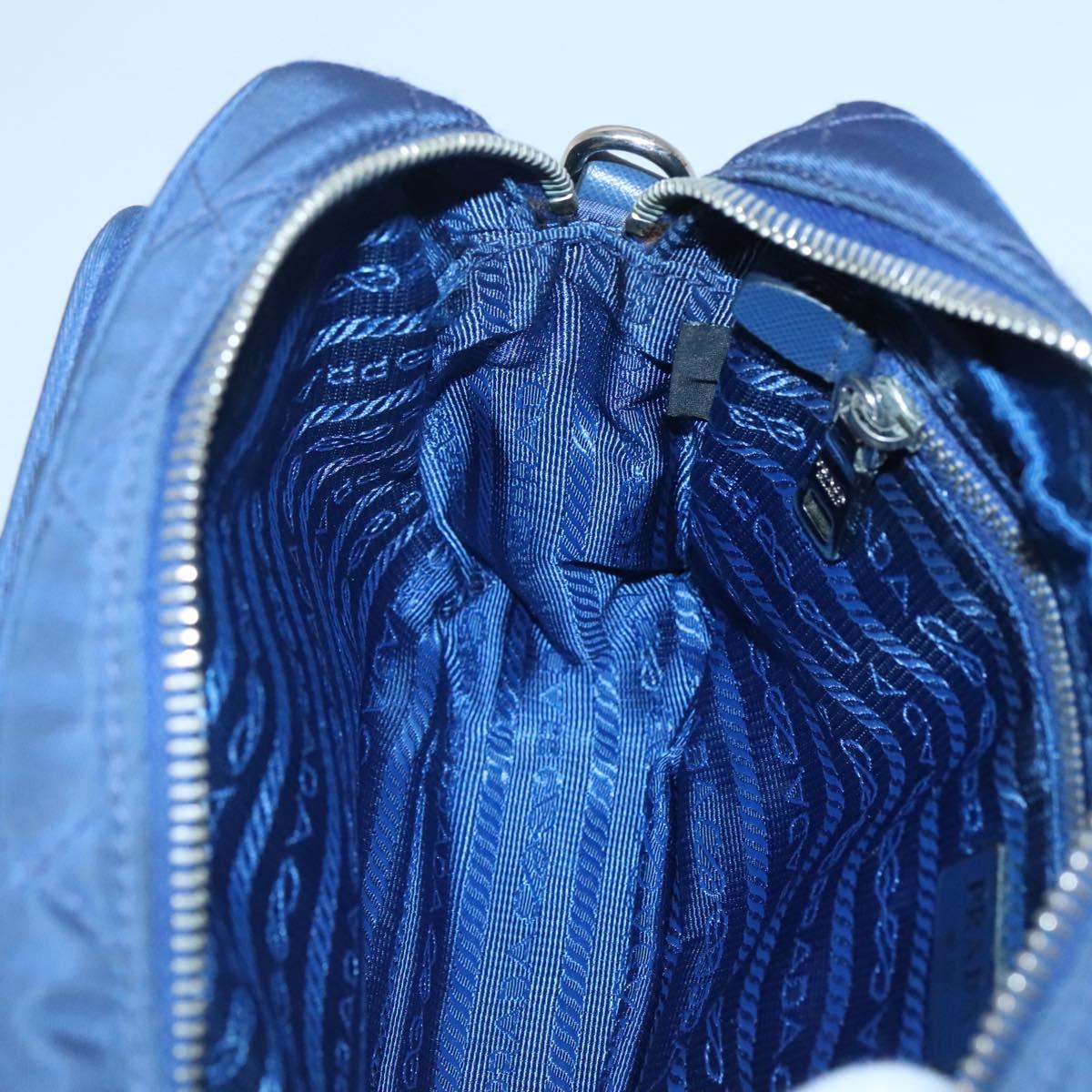 PRADA Quilted Shoulder Bag Nylon Blue Silver Auth KD263