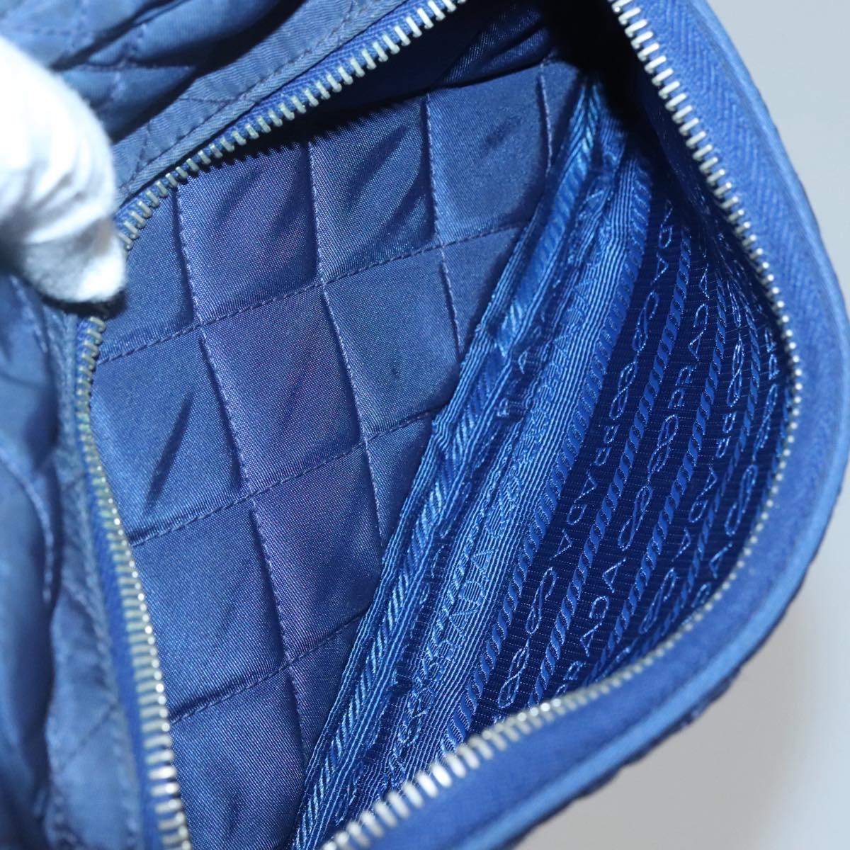 PRADA Quilted Shoulder Bag Nylon Blue Silver Auth KD263