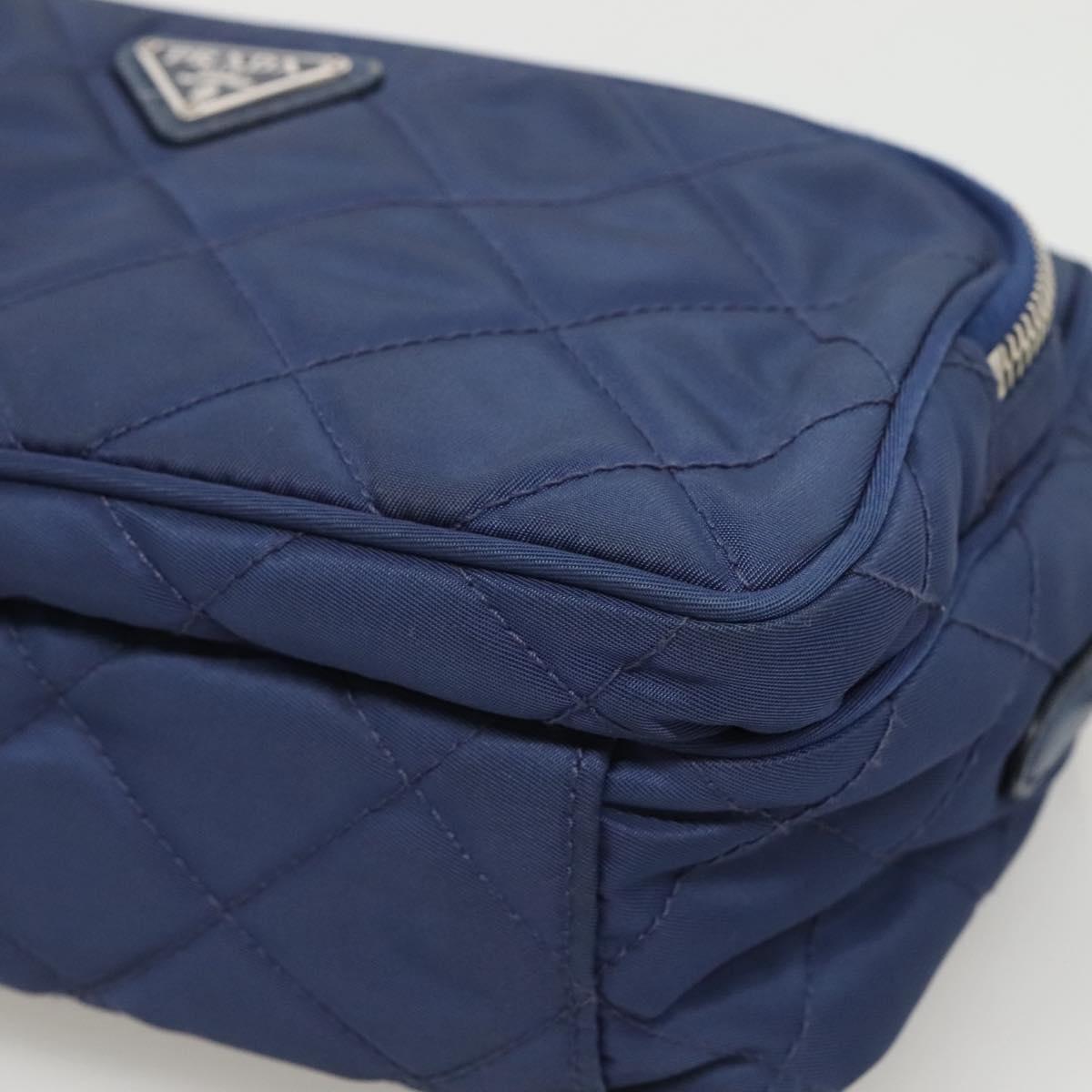 PRADA Quilted Shoulder Bag Nylon Blue Silver Auth KD263