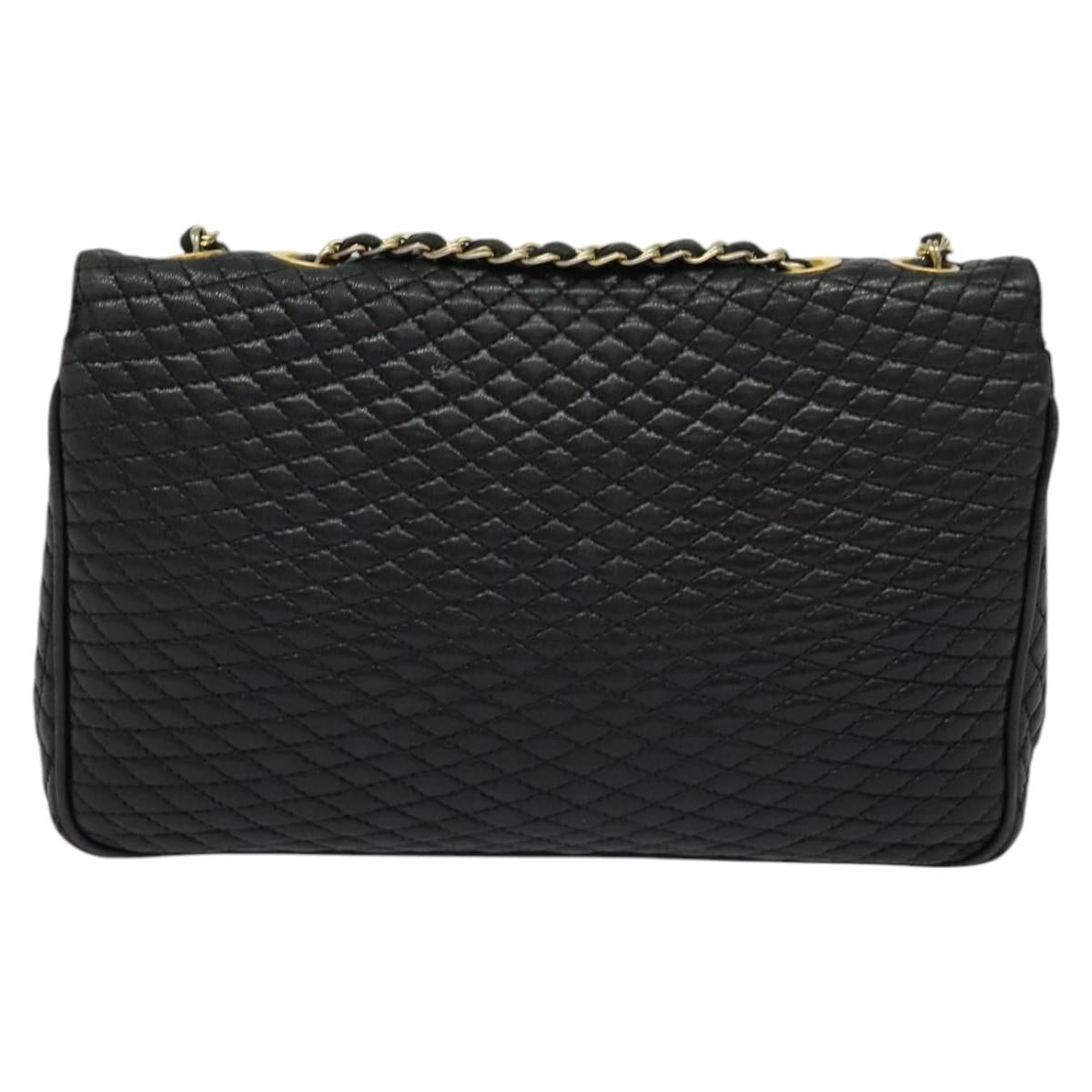 BALLY Chain Shoulder Bag Leather Black Auth KD281