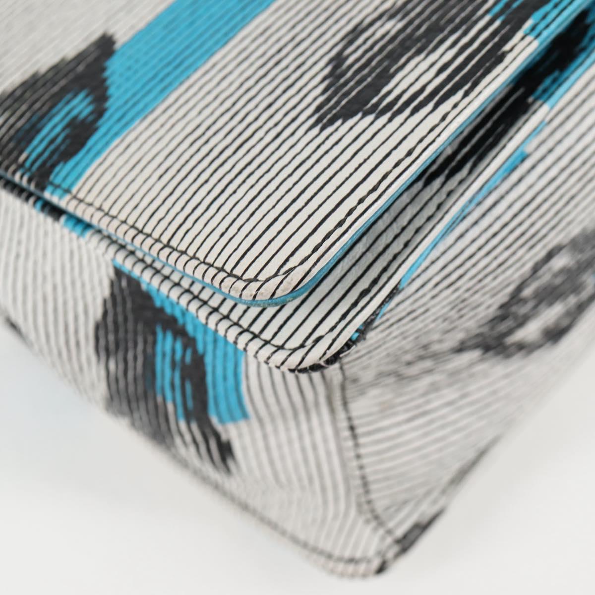 PRADA Chain Shoulder Bag Leather Blue Silver Auth KD283M