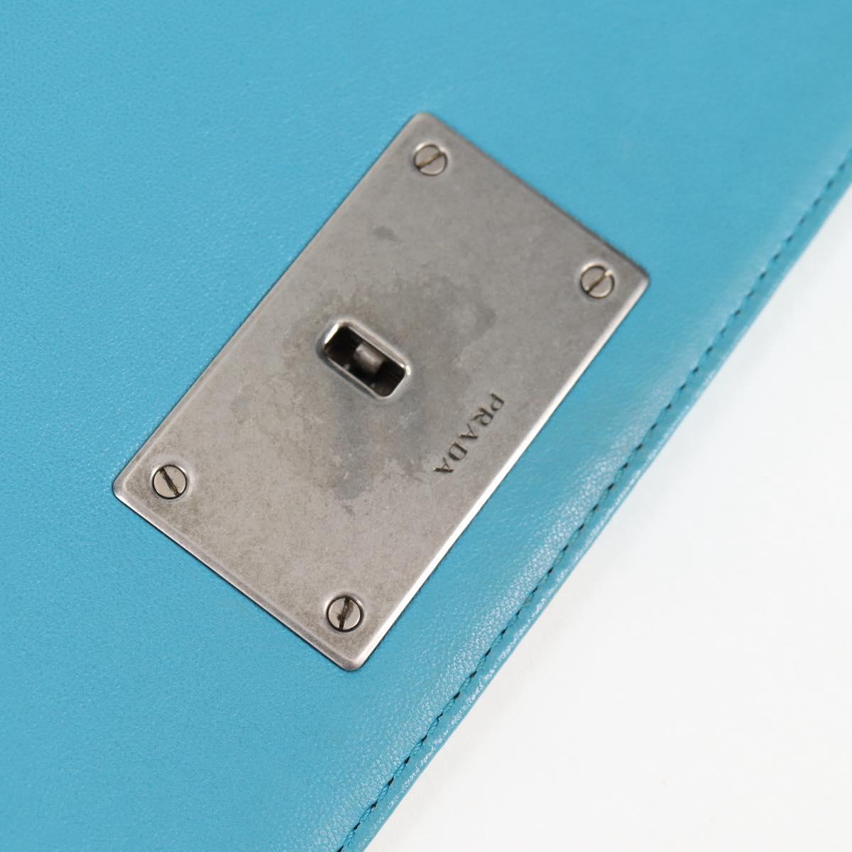 PRADA Chain Shoulder Bag Leather Blue Silver Auth KD283M