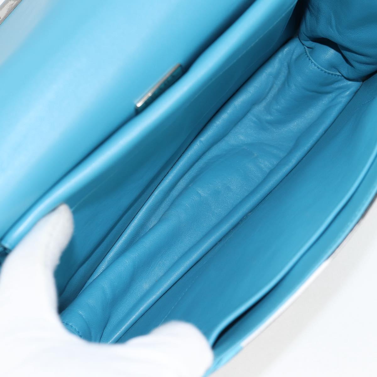 PRADA Chain Shoulder Bag Leather Blue Silver Auth KD283M