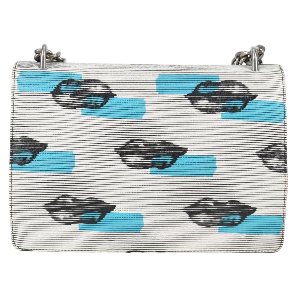 PRADA Chain Shoulder Bag Leather Blue Silver Auth KD283M