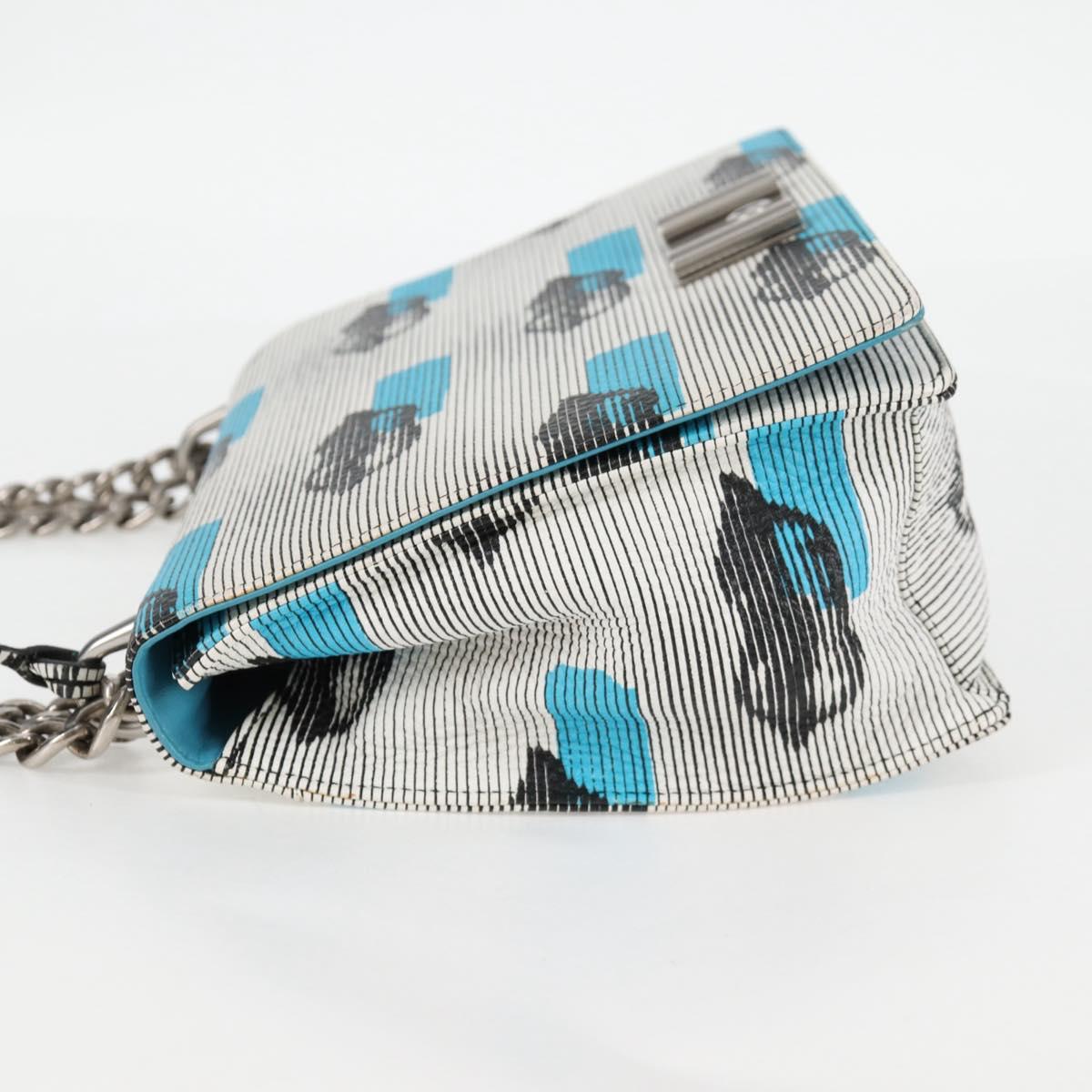 PRADA Chain Shoulder Bag Leather Blue Silver Auth KD283M