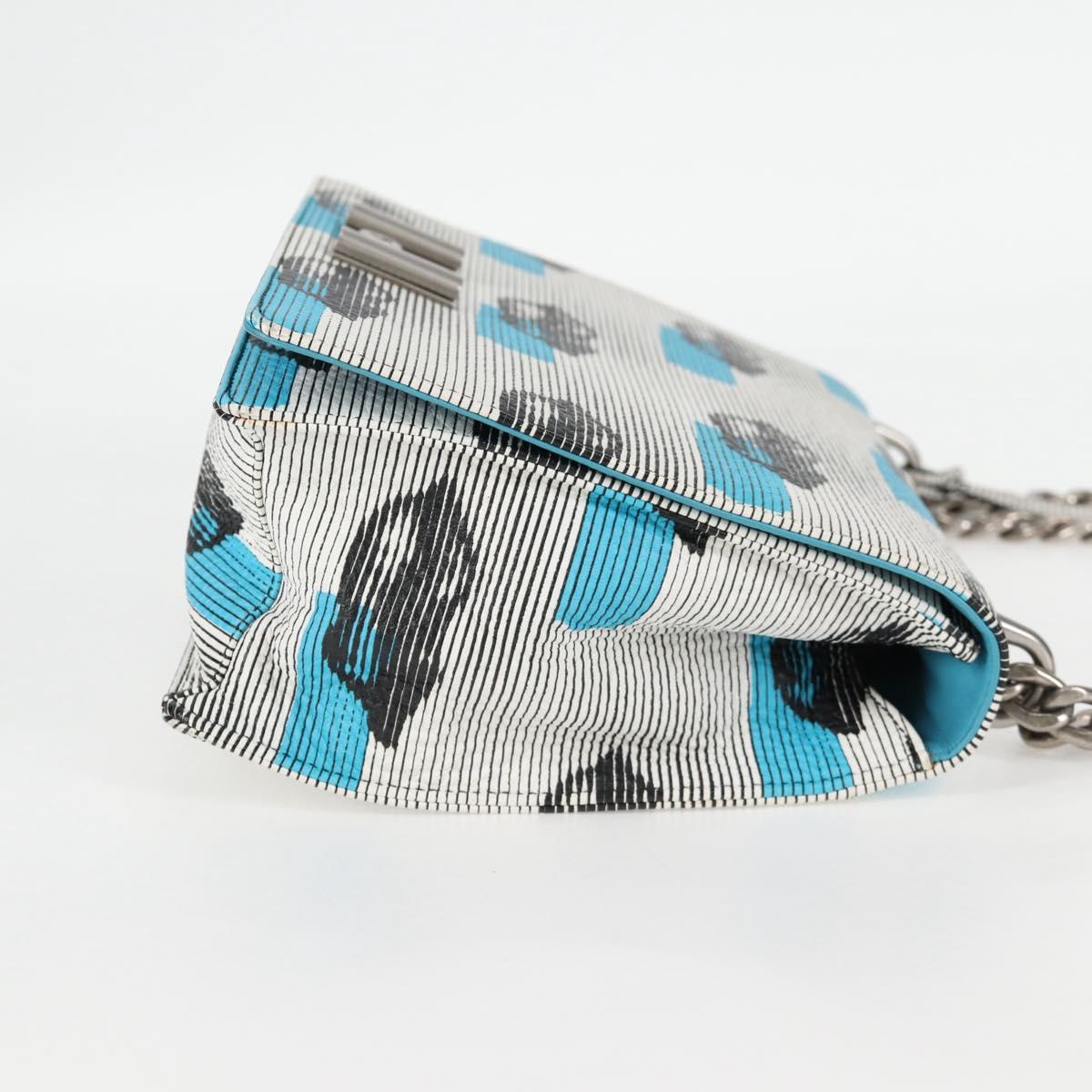 PRADA Chain Shoulder Bag Leather Blue Silver Auth KD283M