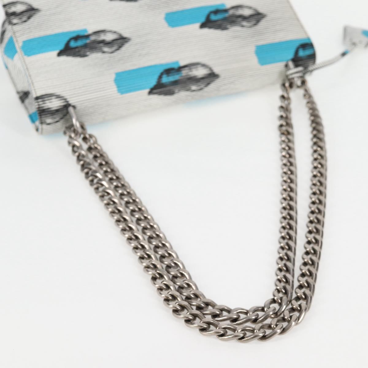 PRADA Chain Shoulder Bag Leather Blue Silver Auth KD283M