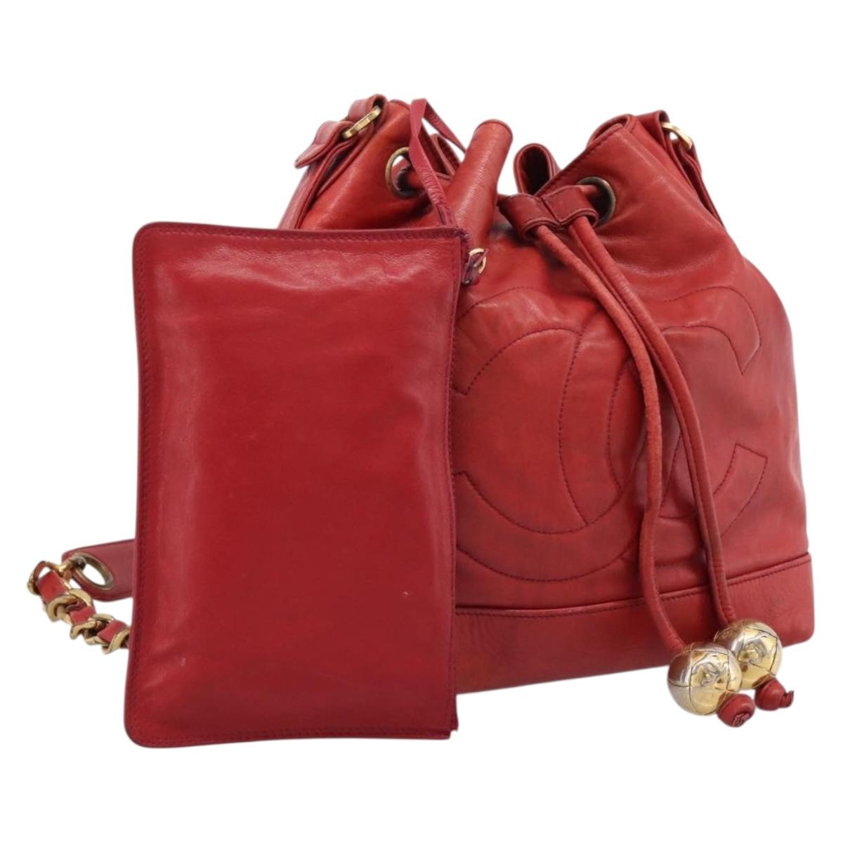 CHANEL Matelasse Chain Shoulder Bag Lamb Skin Red Gold CC Auth KD284