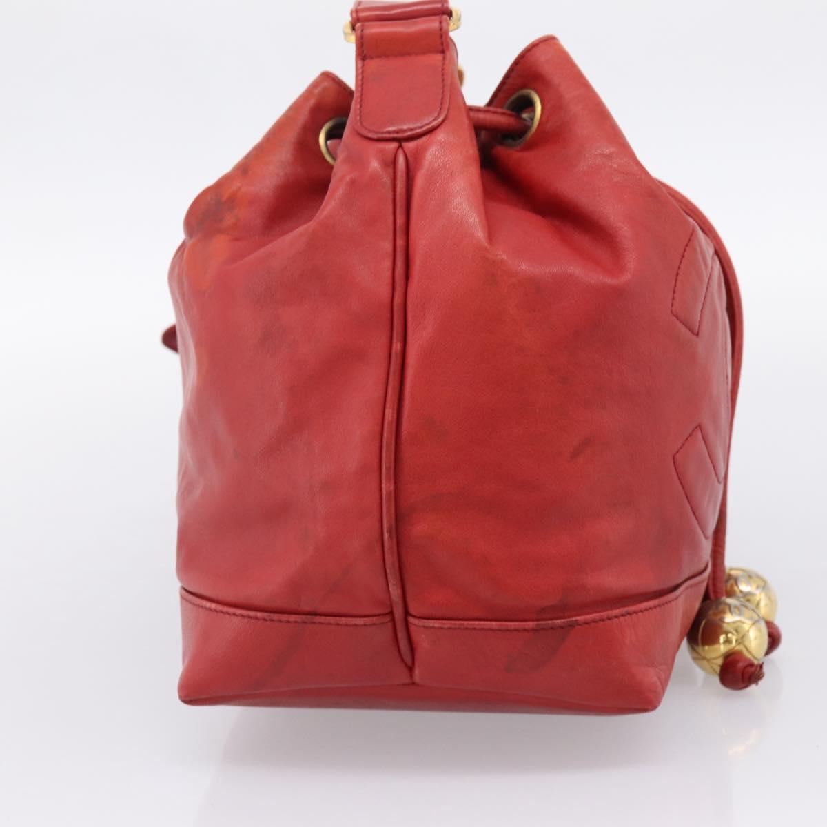 CHANEL Matelasse Chain Shoulder Bag Lamb Skin Red Gold CC Auth KD284